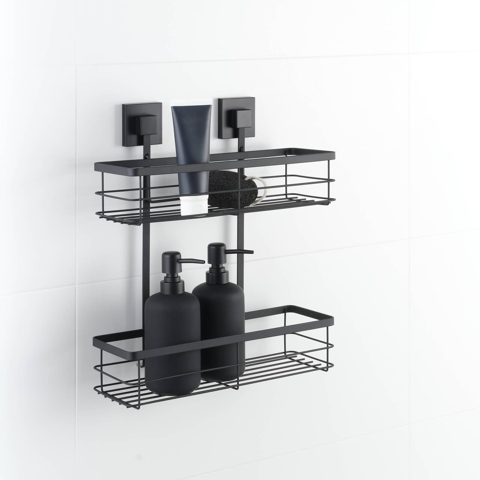 Fusion-Loc 26kg Black Matte Suction Double Shower Caddy 3 Fusion-Loc 26kg Black Matte Suction Double Shower Caddy