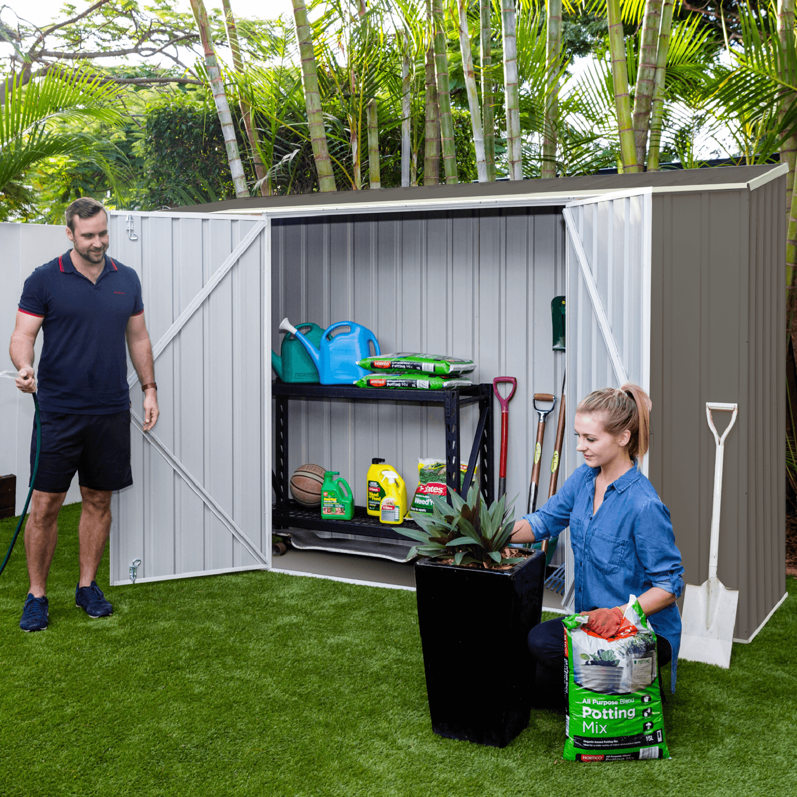 Absco Sheds 3.0 x 0.78 x 1.95m Woodland Grey Double Door Space Saver Garden Shed