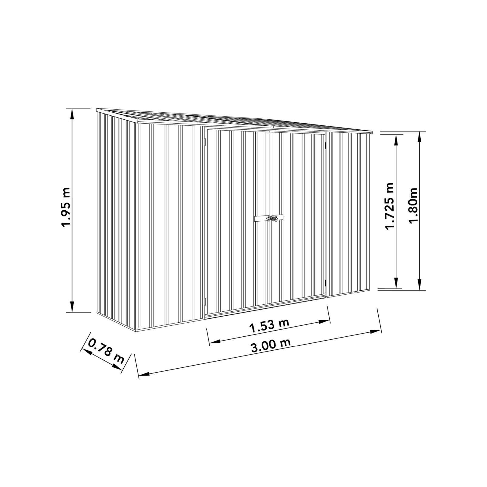Absco Sheds 3.0 x 0.78 x 1.95m Woodland Grey Double Door Space Saver Garden Shed