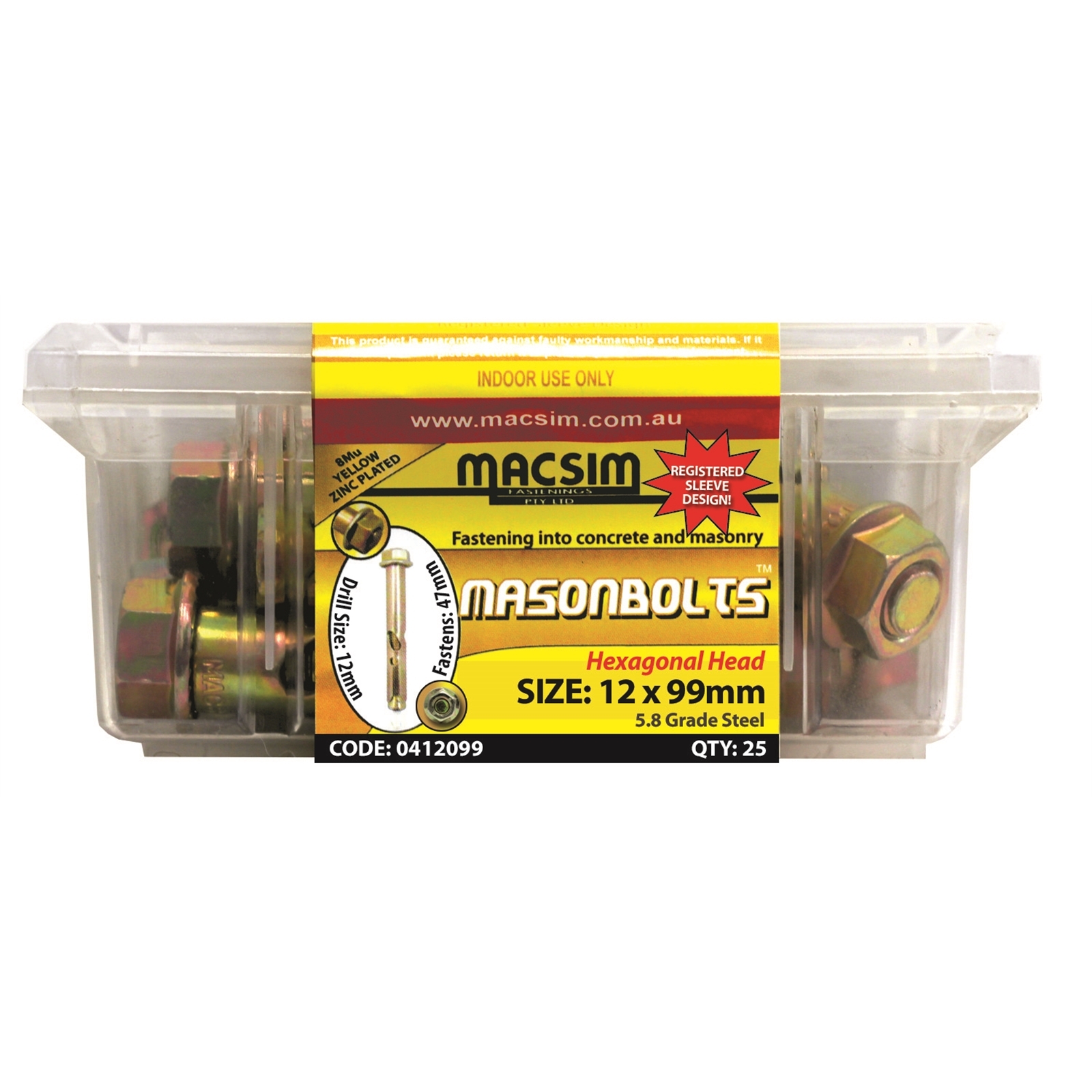 Macsim Fasteners 12 x 99mm Zinc Sleeve Anchor - 25 Pack