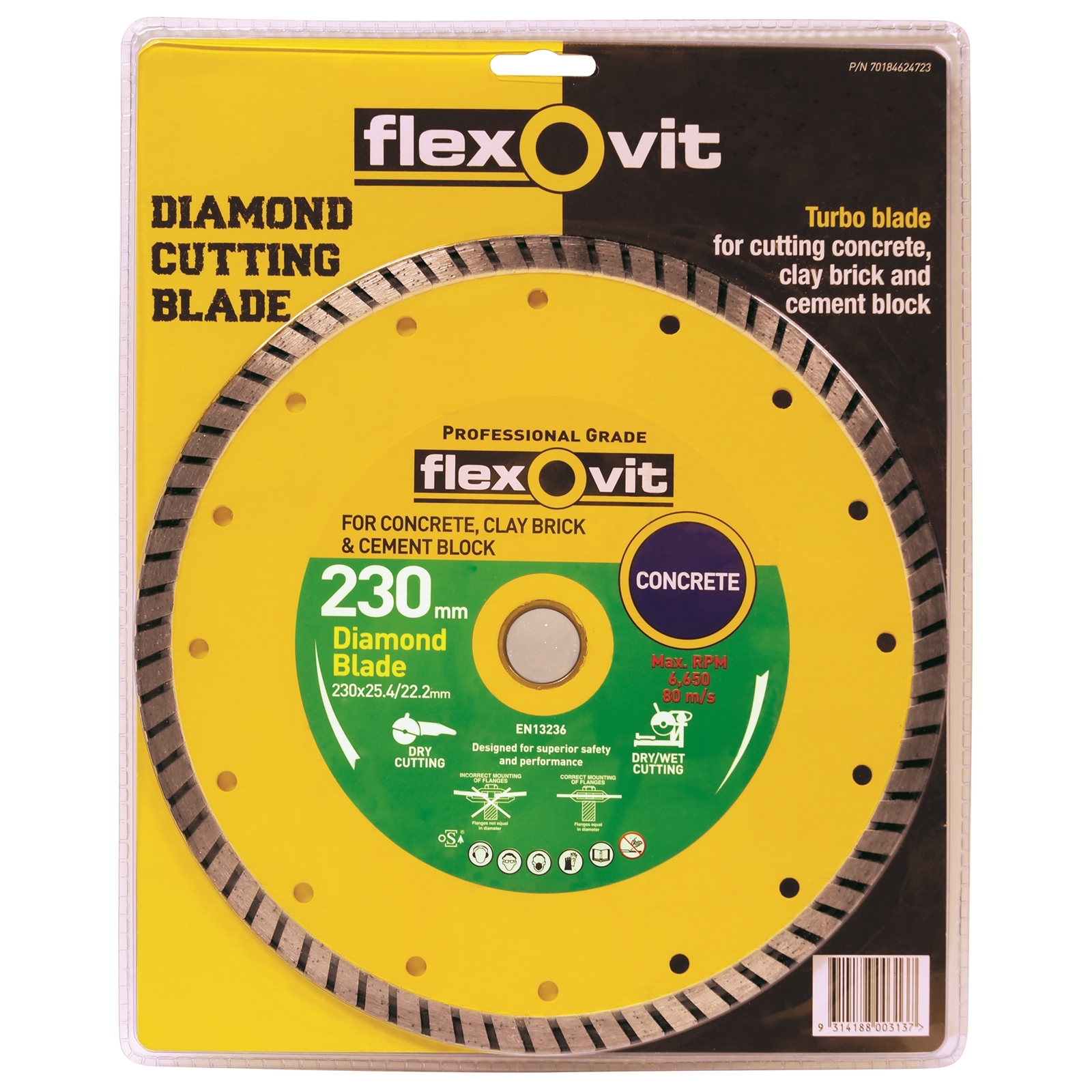 Flexovit 230 x 25.4/22.2mm Turbo Standard Diamond Cutter Blade