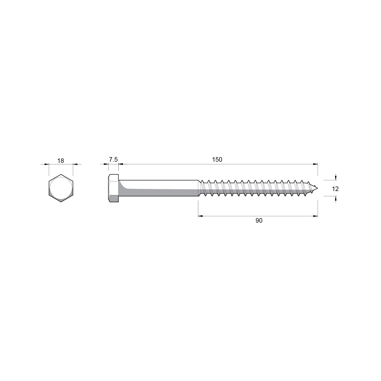 ZENITH M12 x 150mm Hot Dip Galvanised Hex Head Coach Screws - 12 Pack 4 ZENITH M12 x 150mm Hot Dip Galvanised Hex Head Coach Screws - 12 Pack
