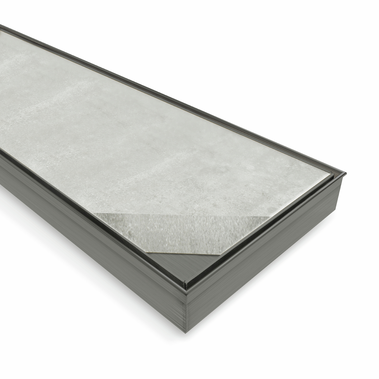 Forme 800 × 100mm Brushed Gun Metal Grey PVD Stainless Steel Tile Insert Floor Waste