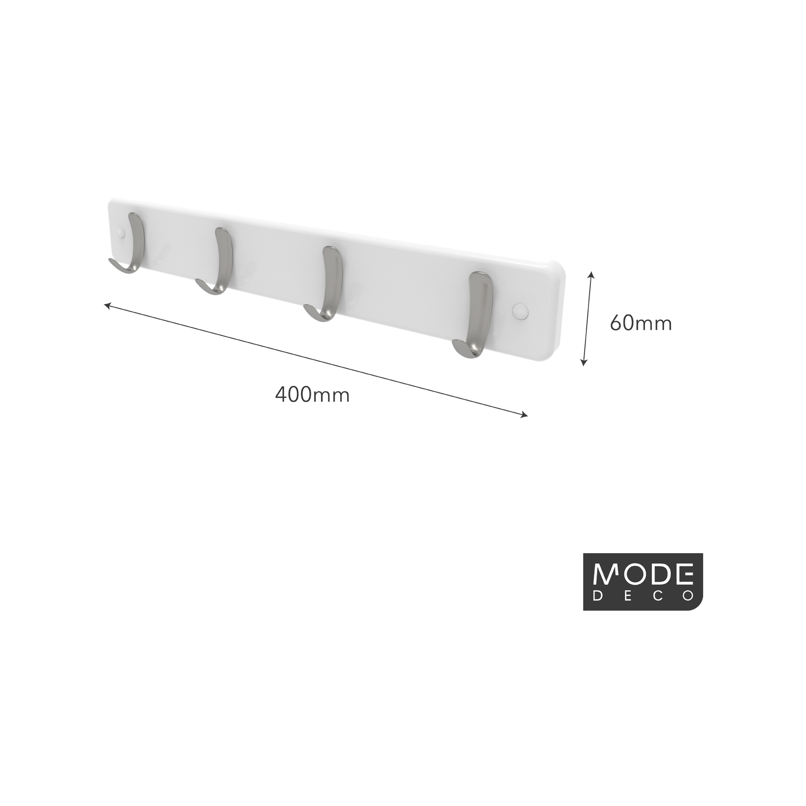 MODE 4 Brushed Nickel Hooks On White Board Rack 4 MODE 4 Brushed Nickel Hooks On White Board Rack