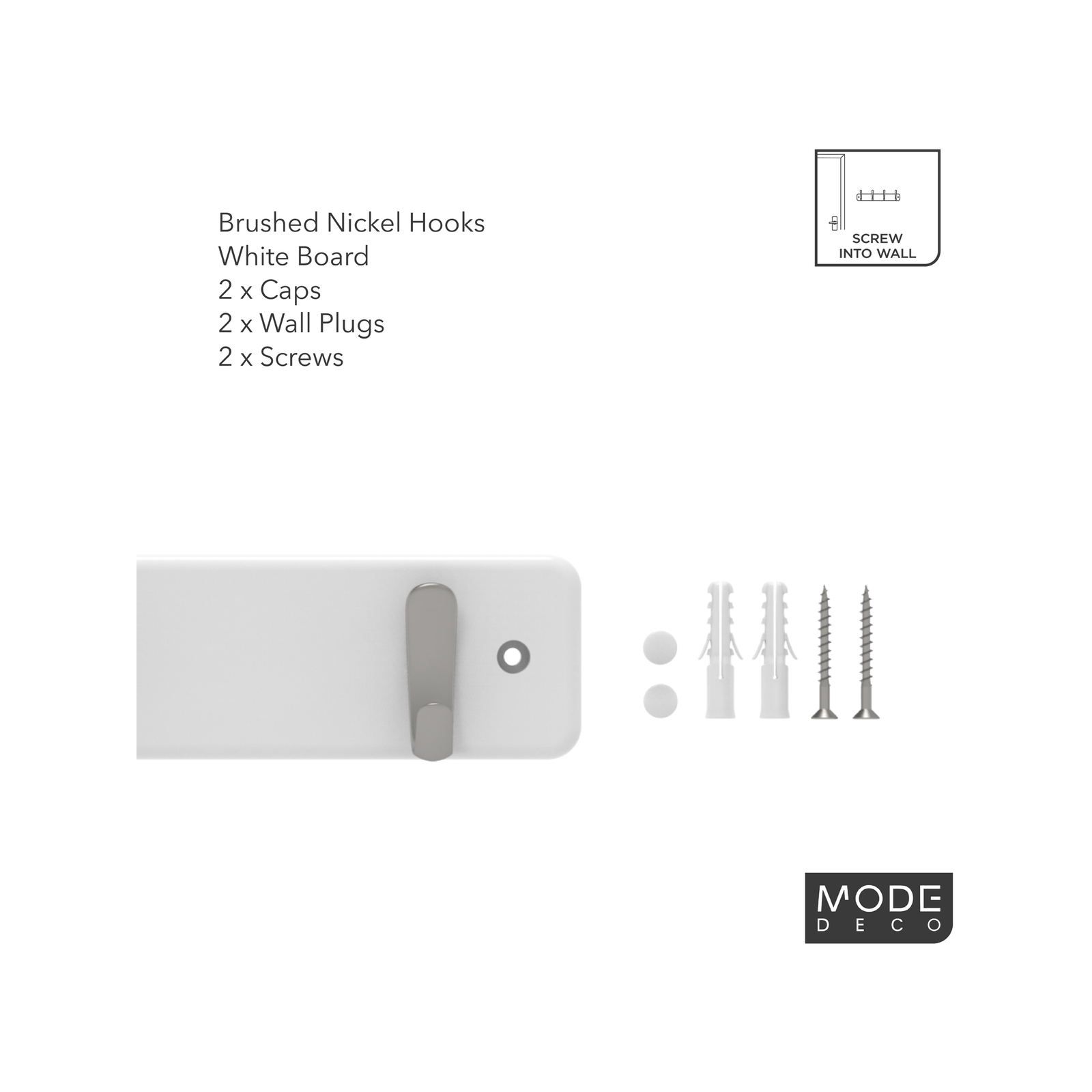 MODE 4 Brushed Nickel Hooks On White Board Rack 5 MODE 4 Brushed Nickel Hooks On White Board Rack