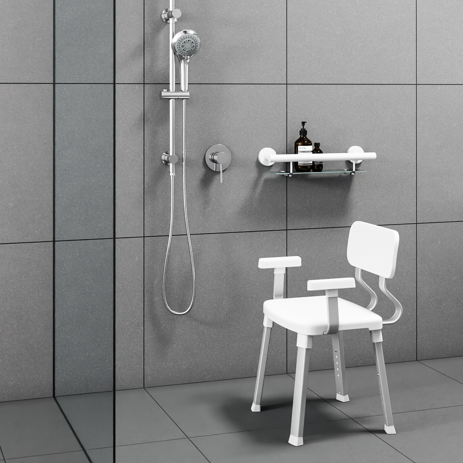 evekare White Bath Shelf Grab Rail