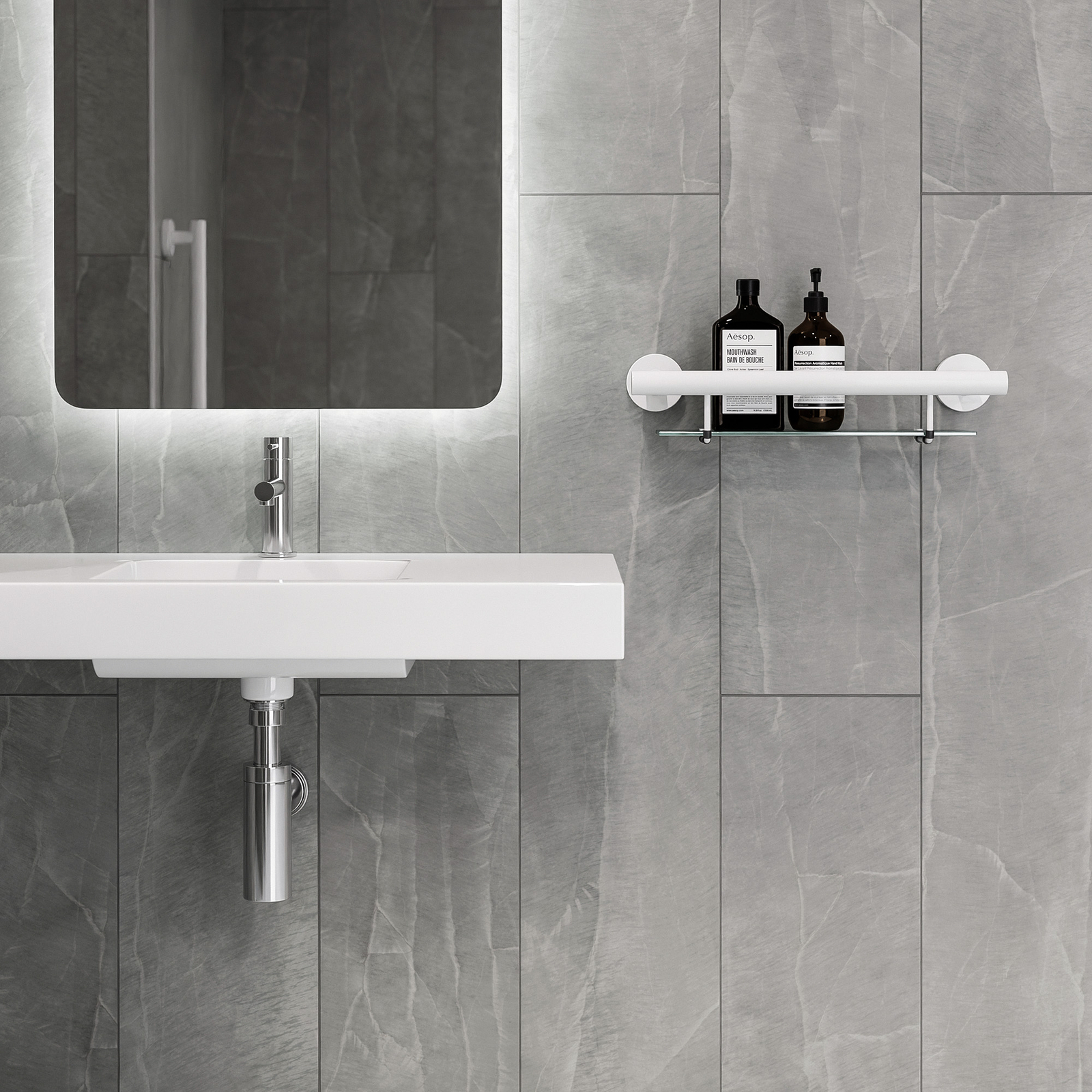 evekare White Bath Shelf Grab Rail