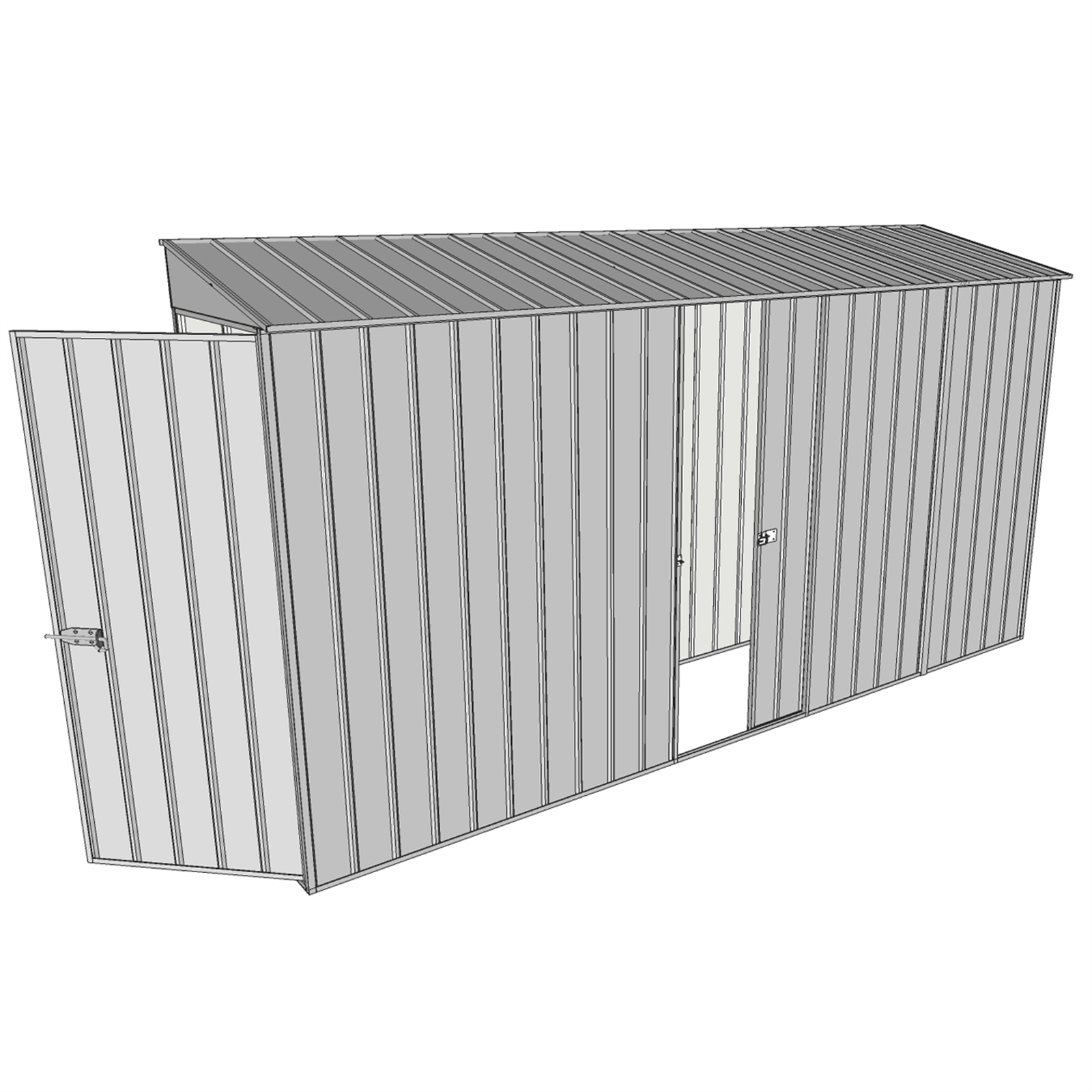 Build-a-Shed 0.8 x 3.7 x 2m Skillion Single Hinged Door Shed with Single Sliding Side Door - Zinc