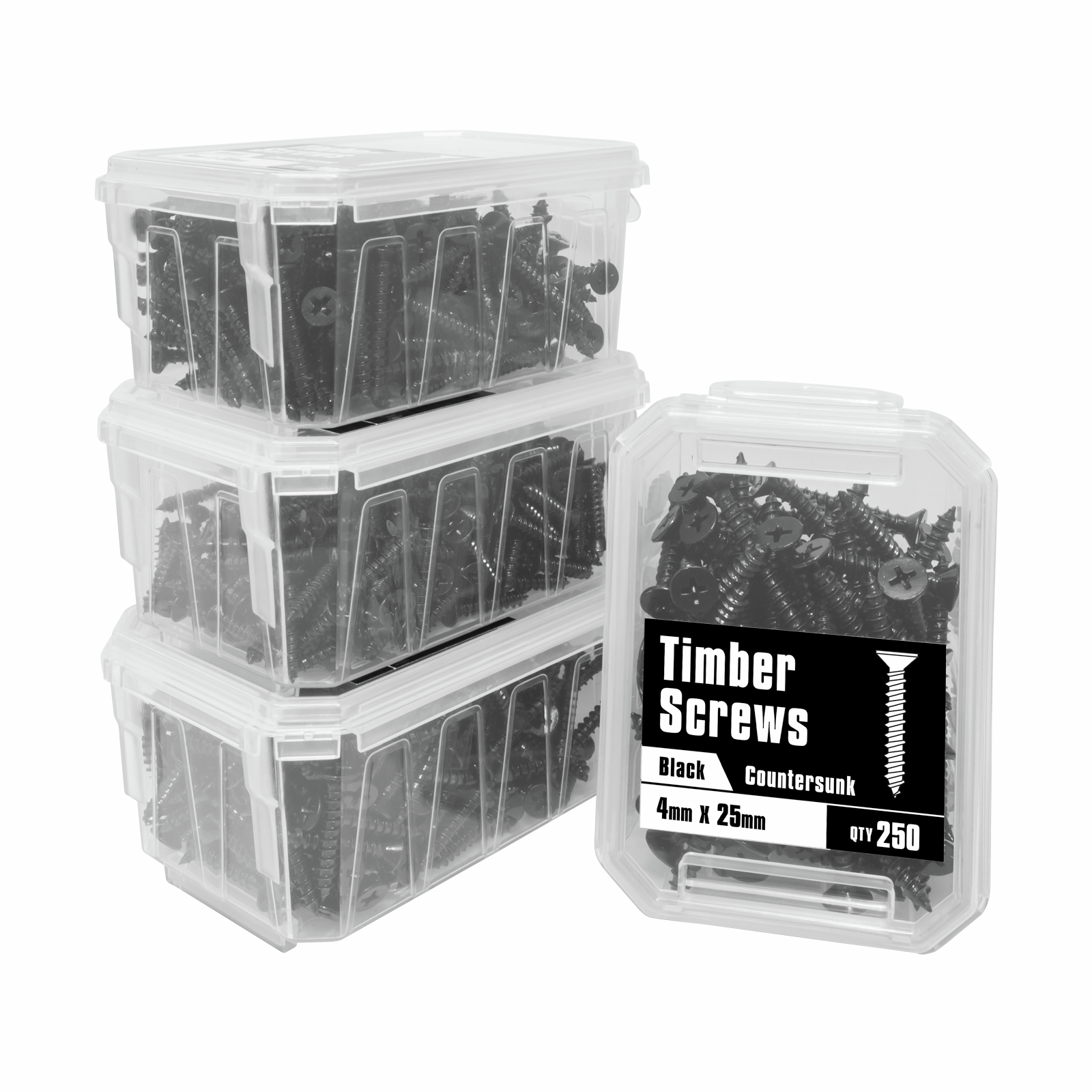 Pinnacle 4 x 25mm Black Countersunk Timber Screw - 250 Pack