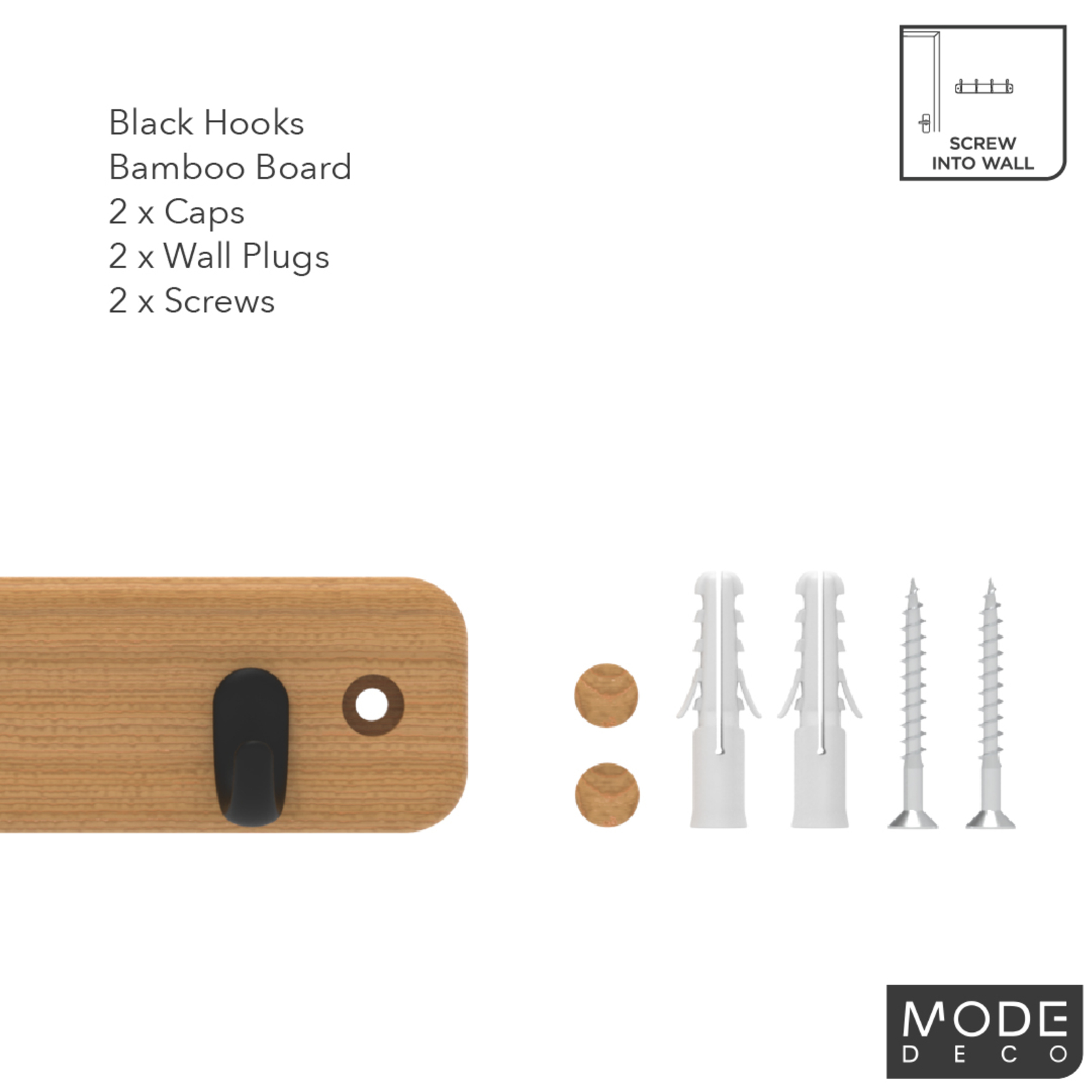 MODE 4 Black Hooks On Bamboo Board Key Rack