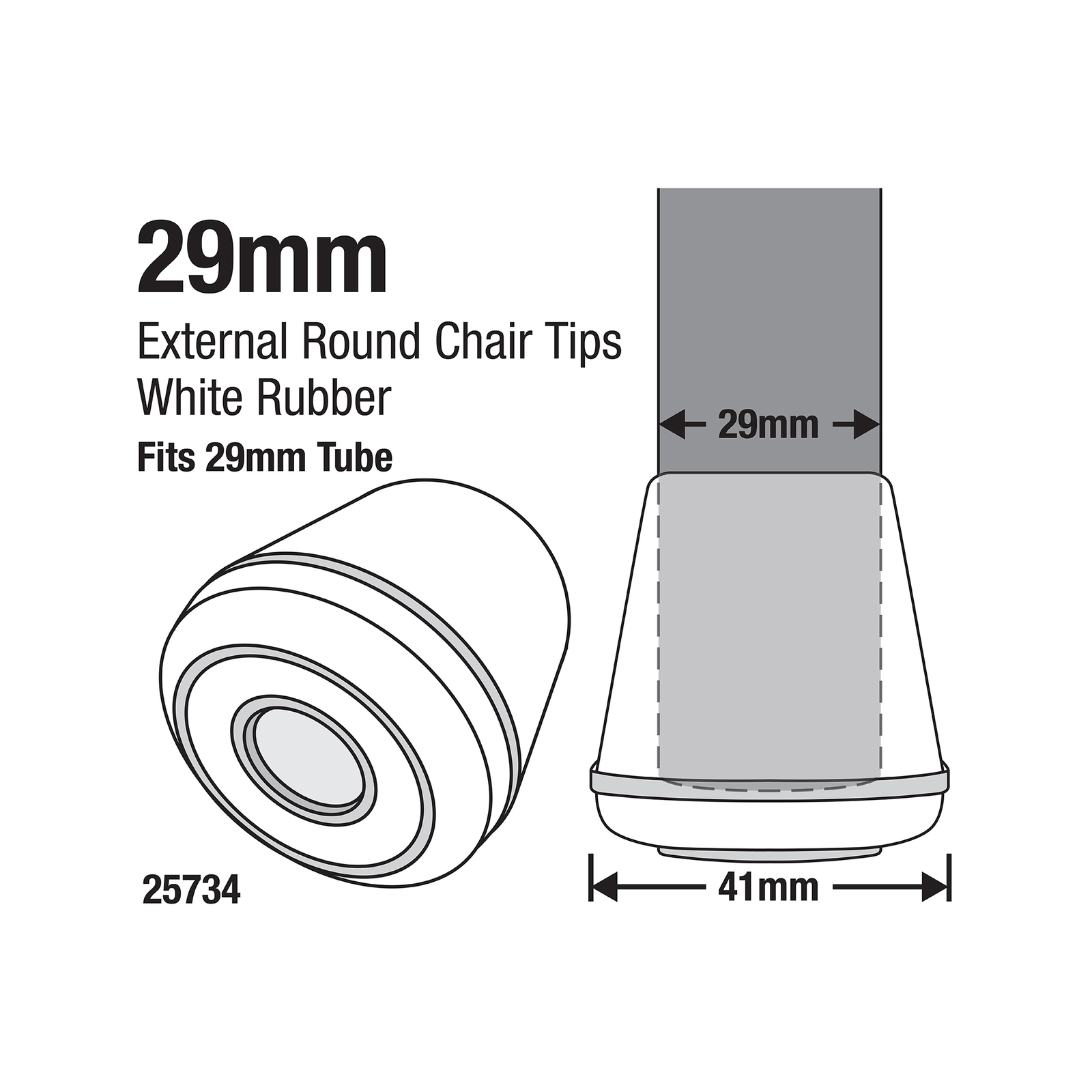 Surface Gard 29mm White Round External Rubber Chair Tips - 4 Pack 3 Surface Gard 29mm White Round External Rubber Chair Tips - 4 Pack