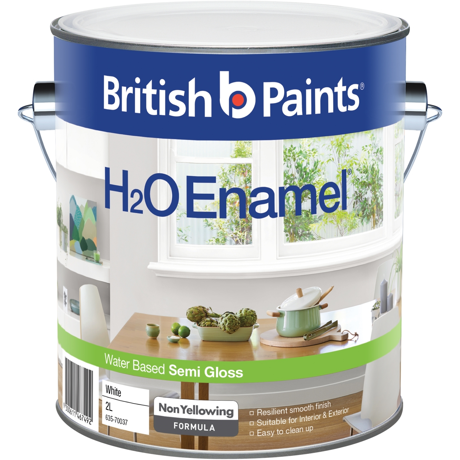 British Paints White Semi Gloss H2O Enamel Paint - 2L
