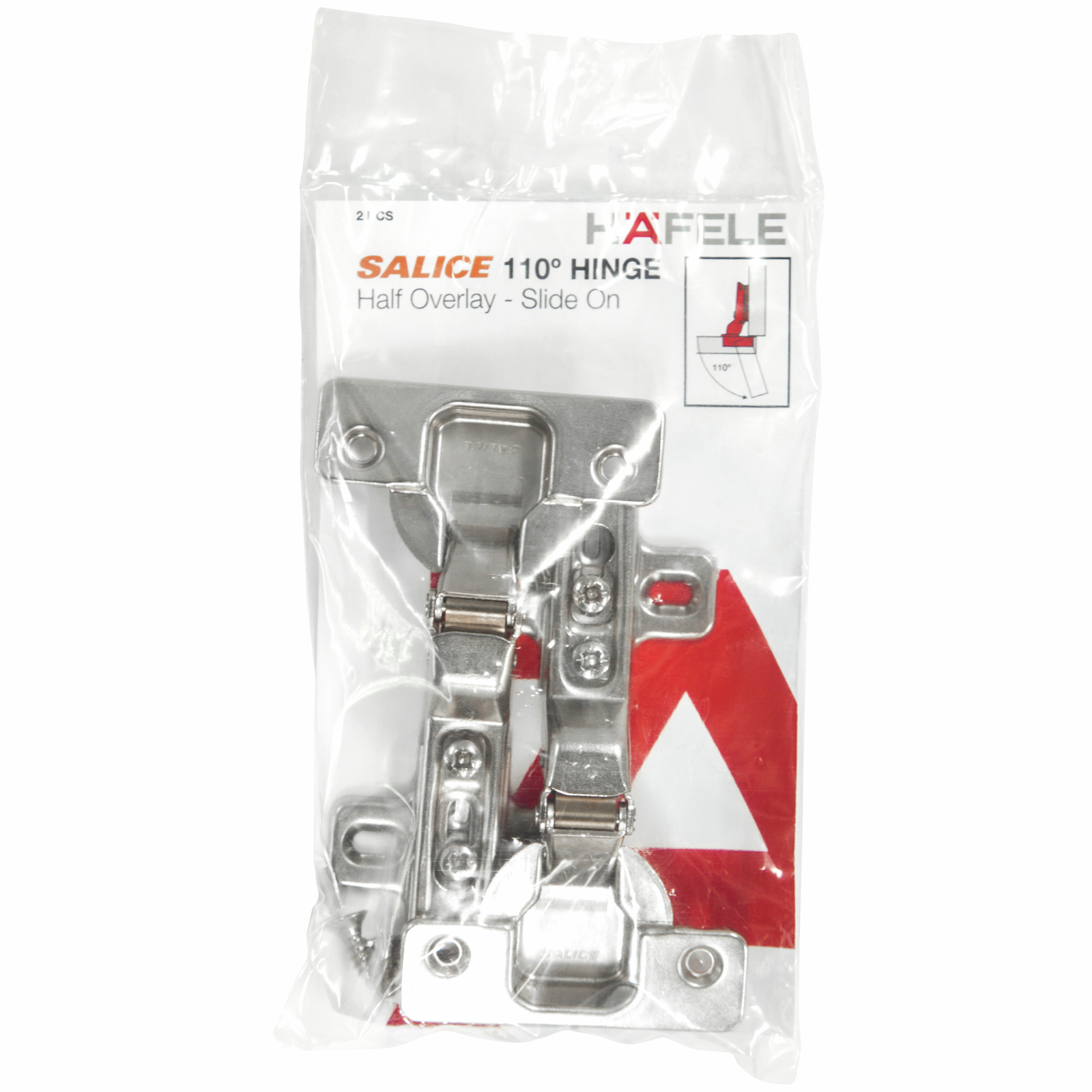 Hafele Salice 110° Hinge Half Overlay Slide On - 1 Pair 3 Hafele Salice 110° Hinge Half Overlay Slide On - 1 Pair