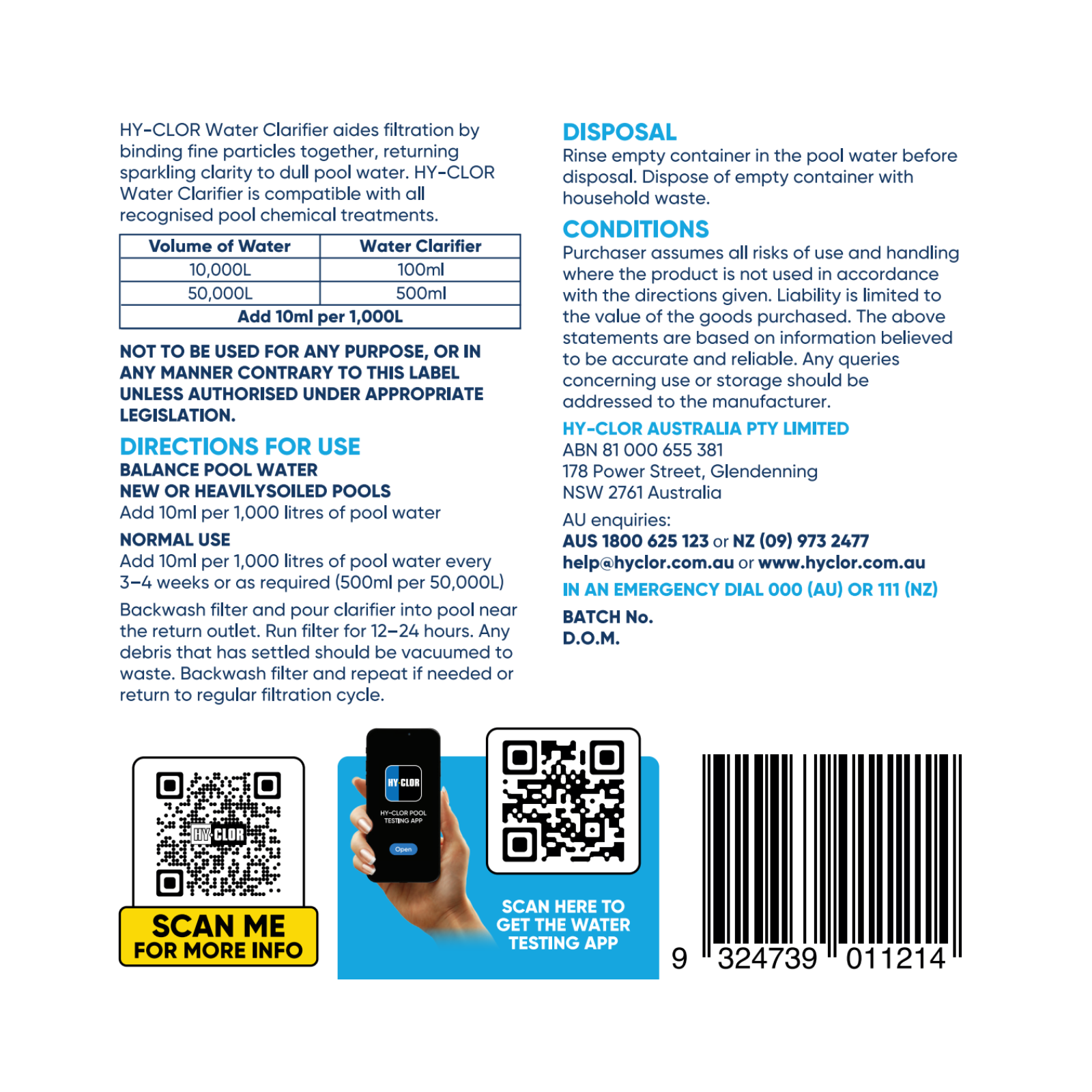 Hy-Clor 1L Water Clarifier - 1L