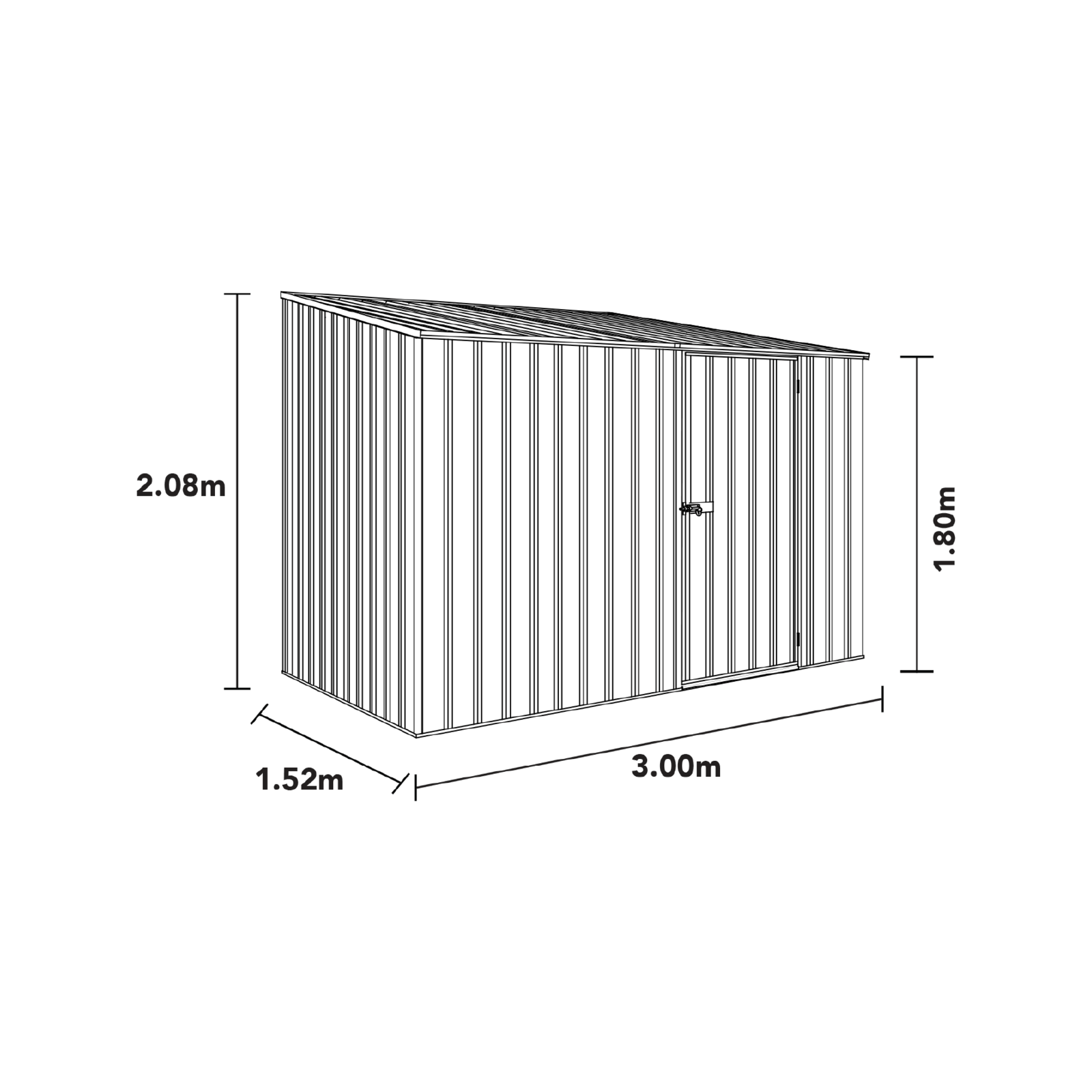 Absco Sheds 3.0 x 1.52 x 2.08m Pale Eucalypt Space Saver Single Door Garden Shed