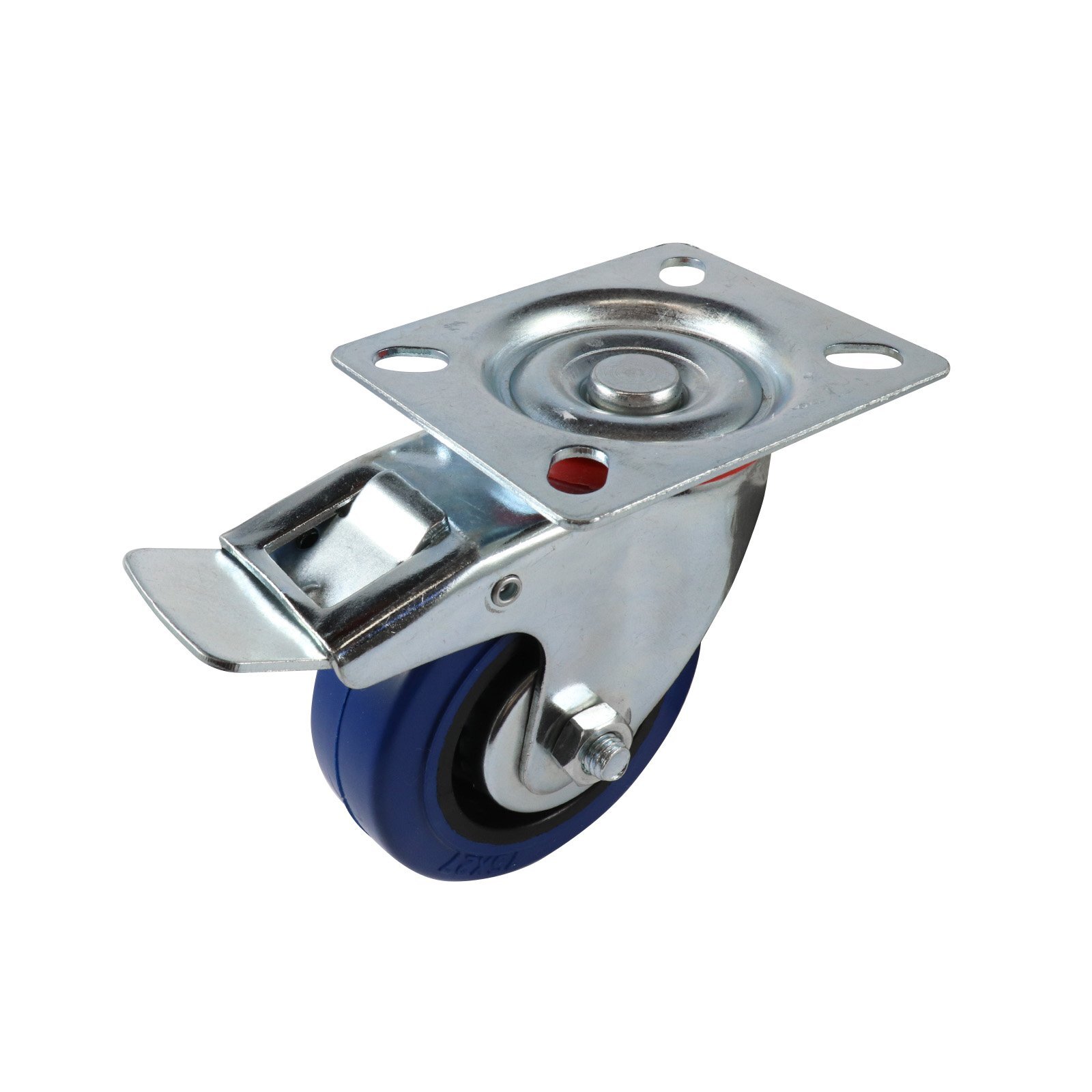 Easyroll 75mm 90kg Blue Rubber Swivel Brake Castor