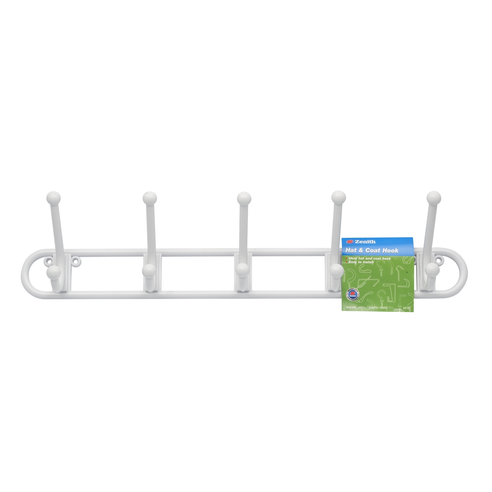 Zenith White Plastic Hat And Coat 5 Hook Rack