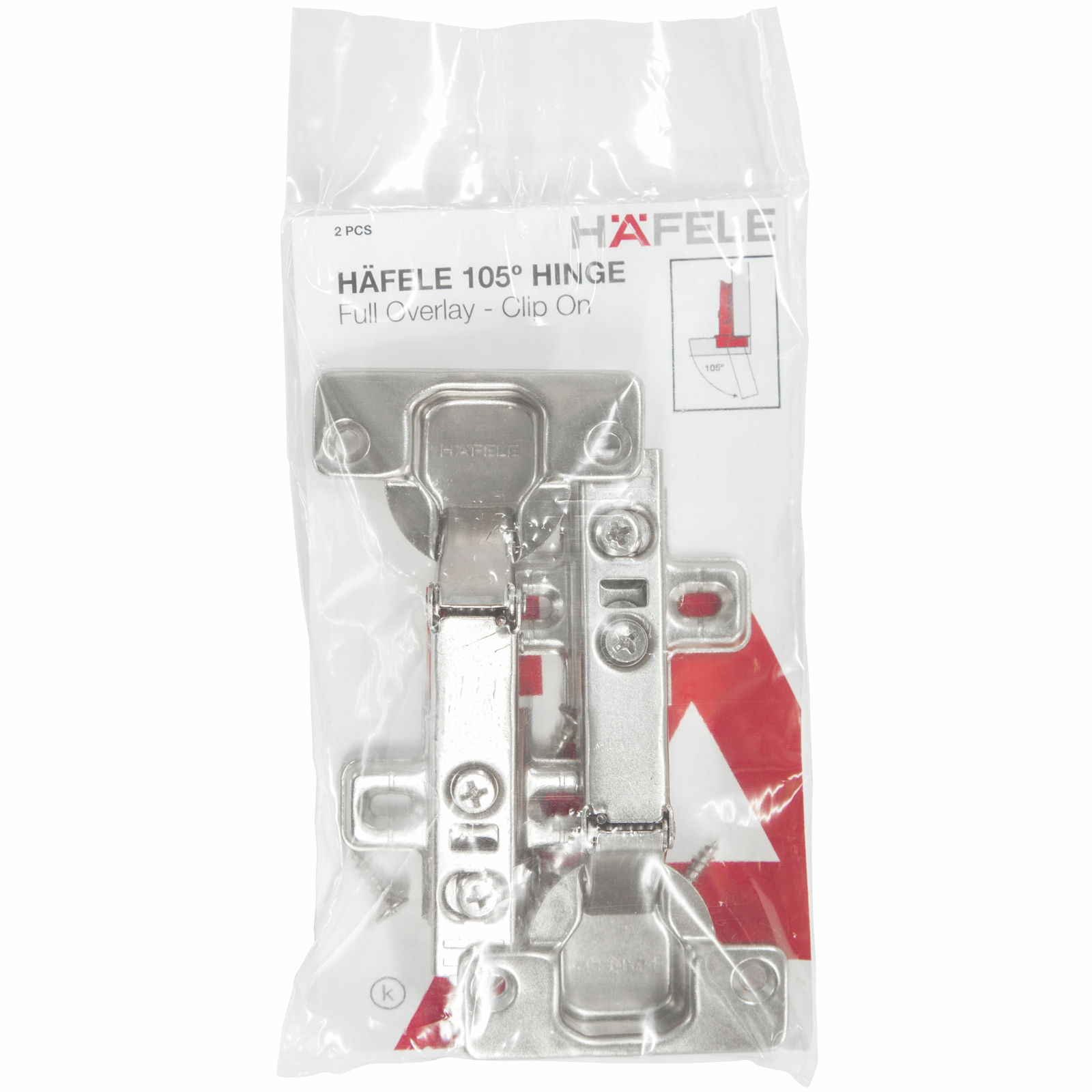 Hafele 105° Full Overlay Clip On Hinge - 1 Pair 3 Hafele 105° Full Overlay Clip On Hinge - 1 Pair