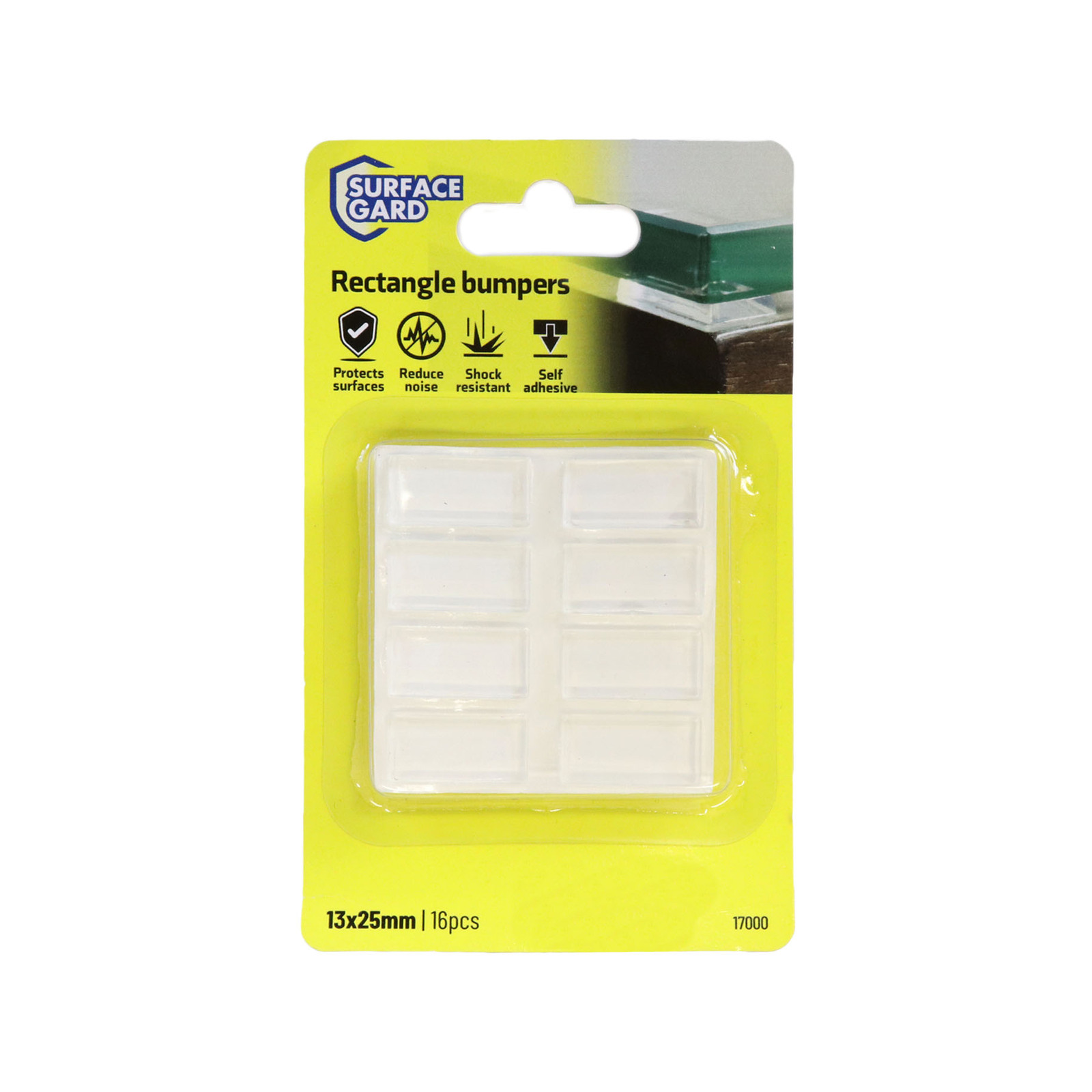 Surface Gard 13 x 25mm Clear Rectangle Adhesive Bumpers - 16 Pack