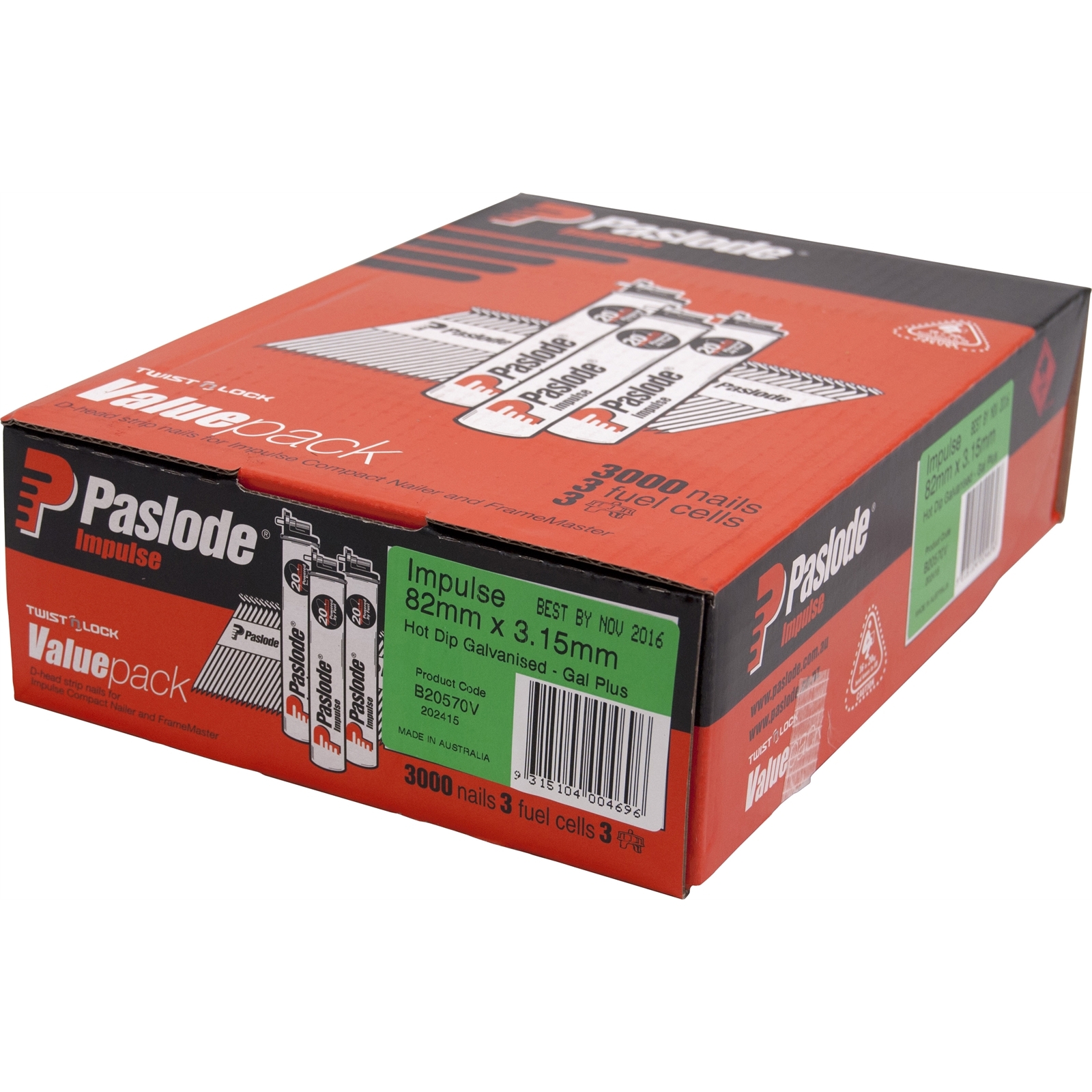 Paslode 82 x 3.15mm 34° Hot Dipped Galvanised D Head Impulse Nail - 3000 Value Pack - 3000 pack