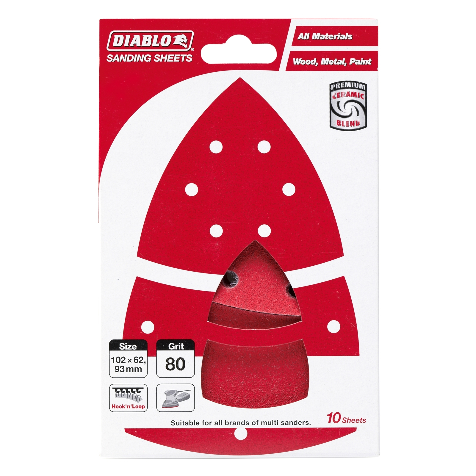 Diablo 102 x 62,93mm 80 Grit Abrasive All Surface Multi Sander Sheets - 10 Pack
