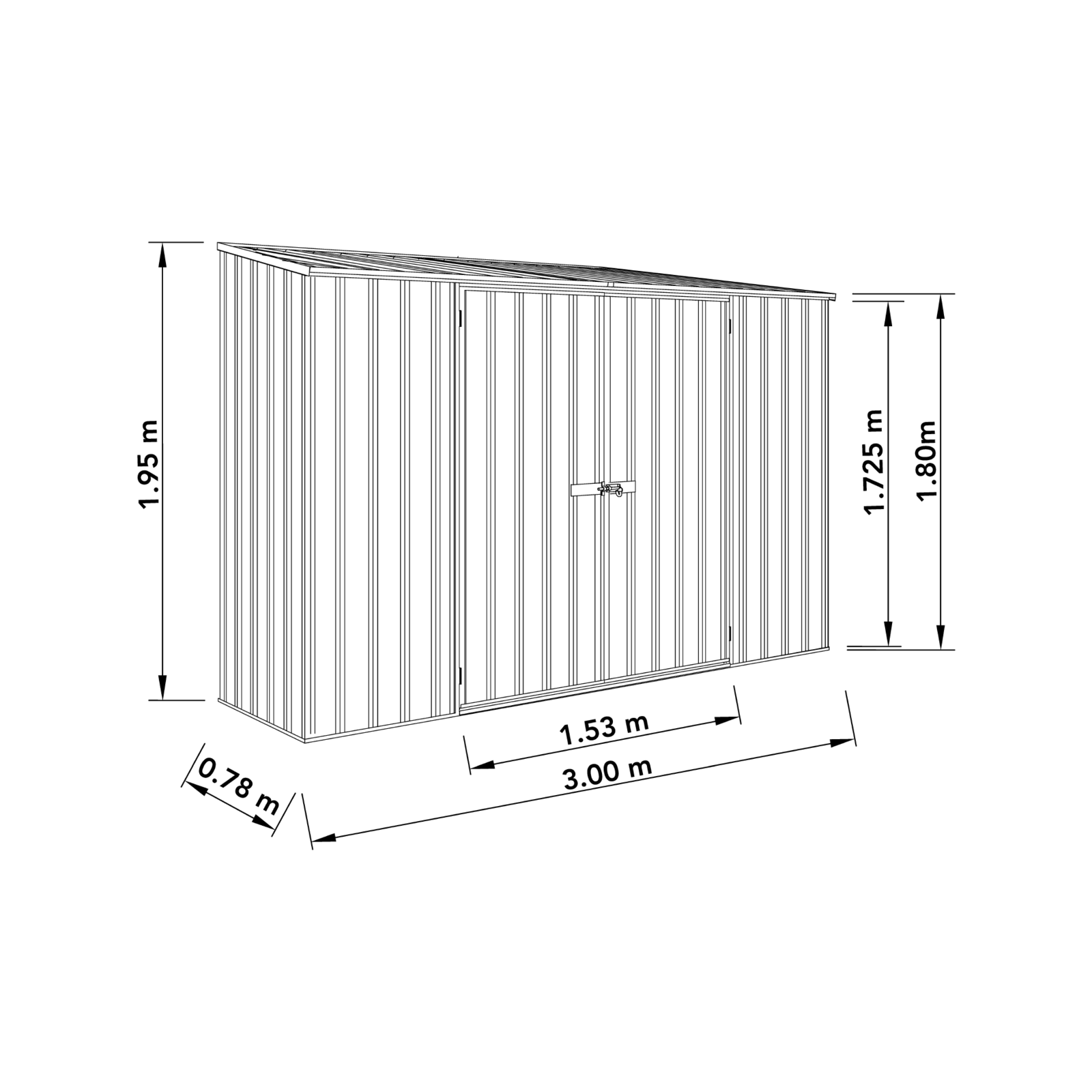 Absco Sheds 3.0 x 0.78 x 1.95m Monument Double Door Space Saver Garden Shed