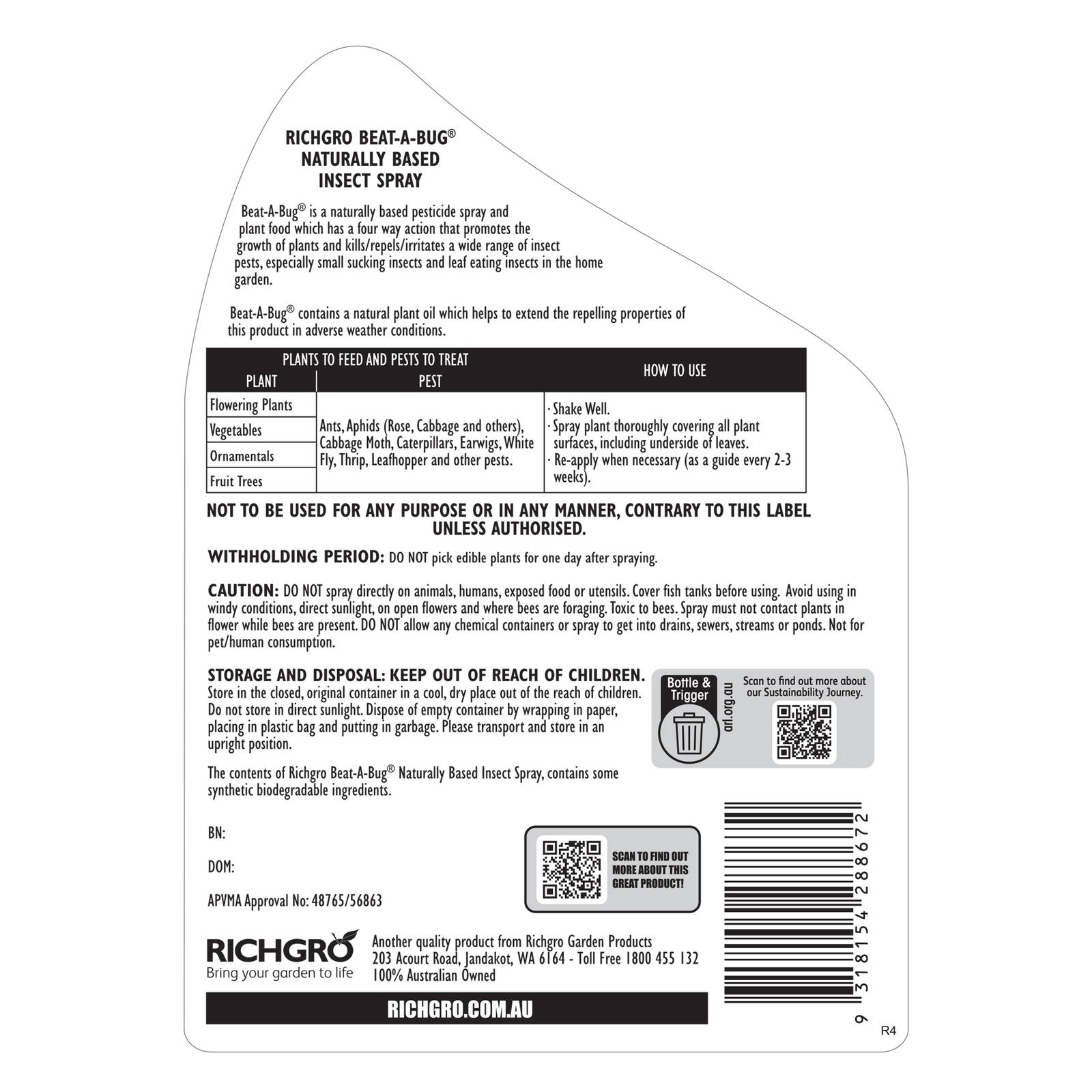 Richgro 1L Beat-A-Bug Naturally Based Insect Spray