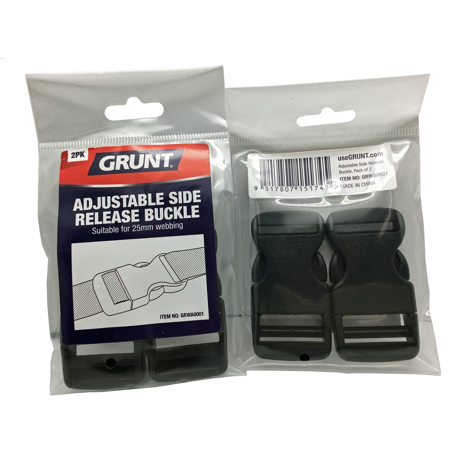 Grunt 25mm Adjust Release Webbing Single Buckle 2 Pack