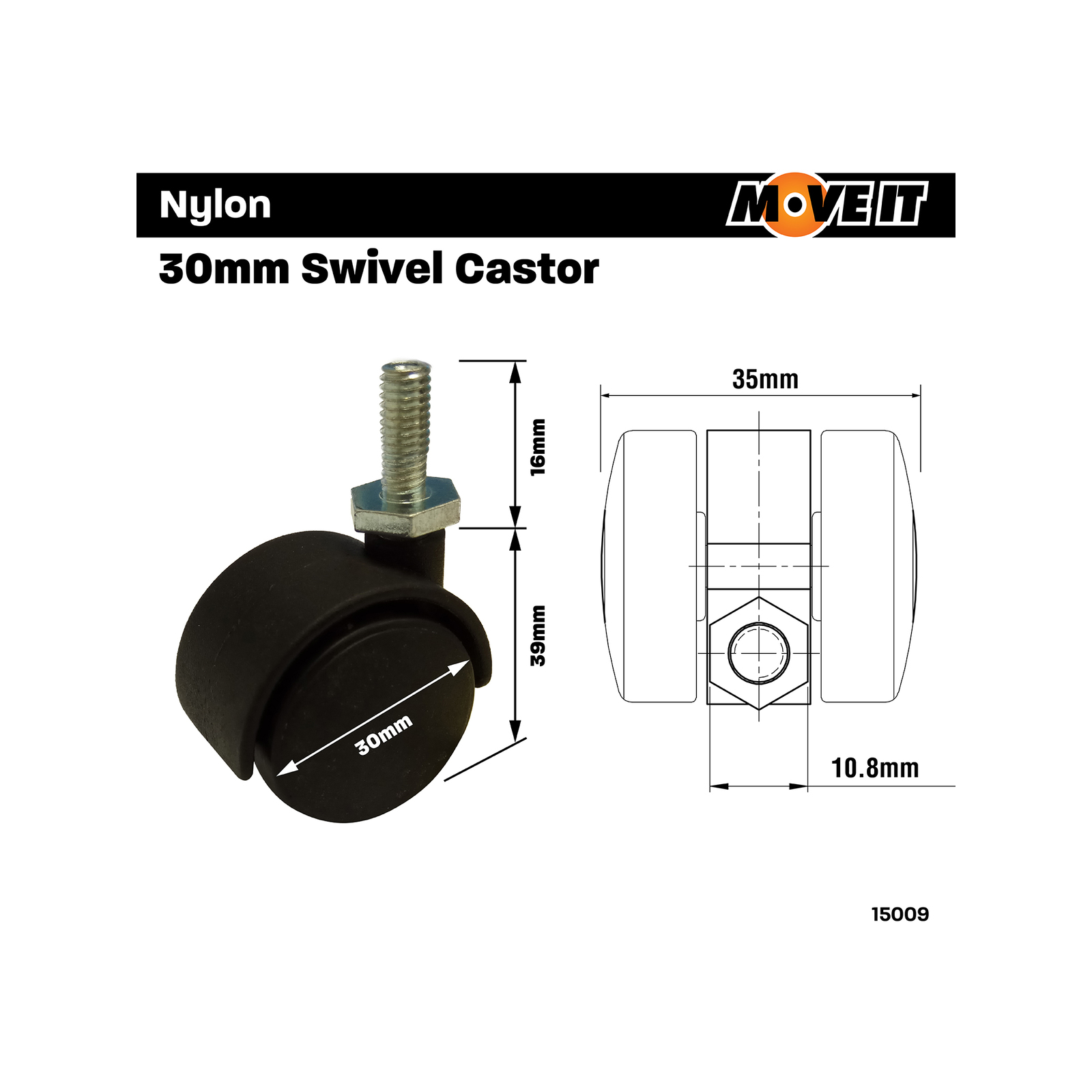 Move It 30mm Hooded Thread Pin Furniture Castor - 2 Pack 3 Move It 30mm Hooded Thread Pin Furniture Castor - 2 Pack