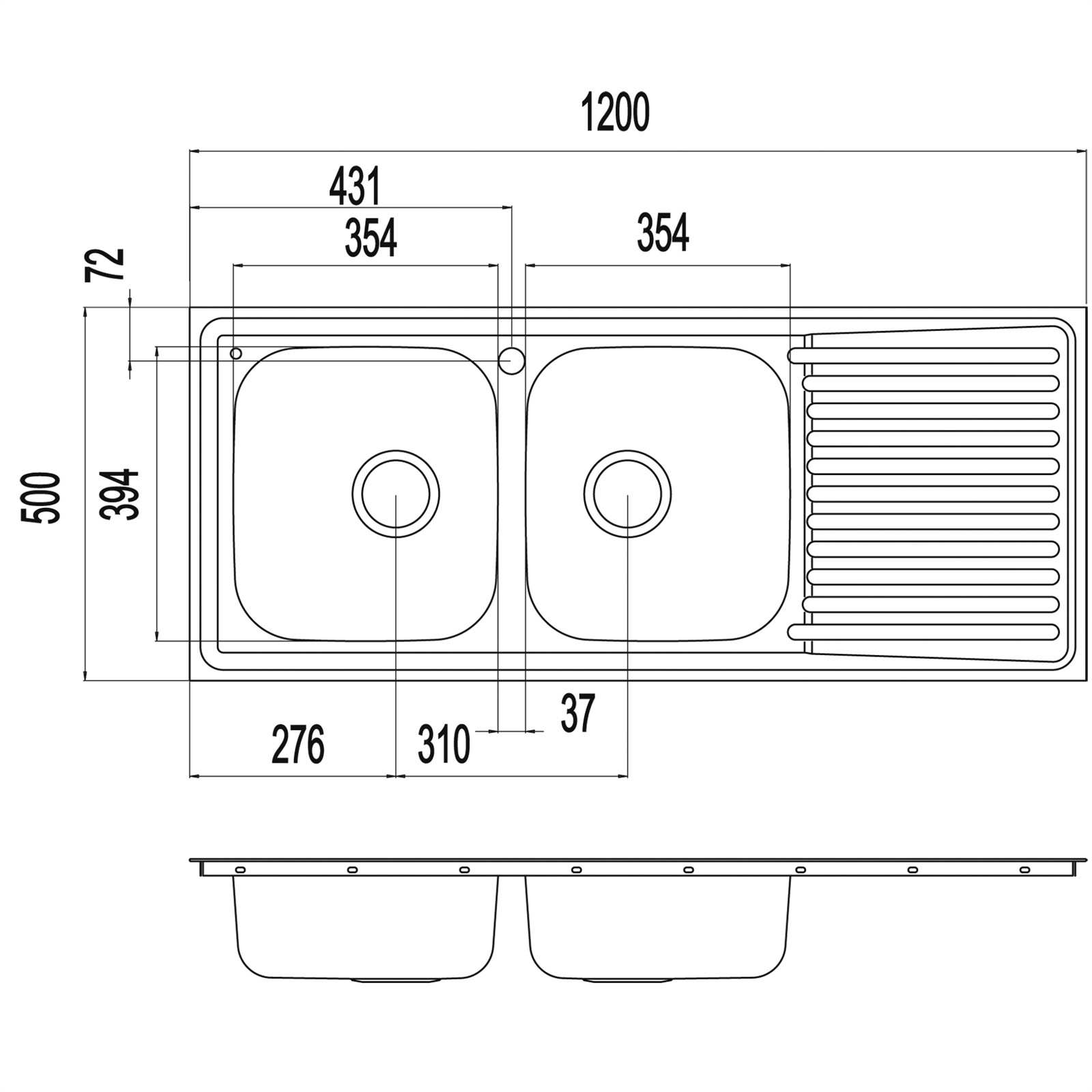 Sink Mkii Radiant 1200mm 1th Rhb R175mk2.1r