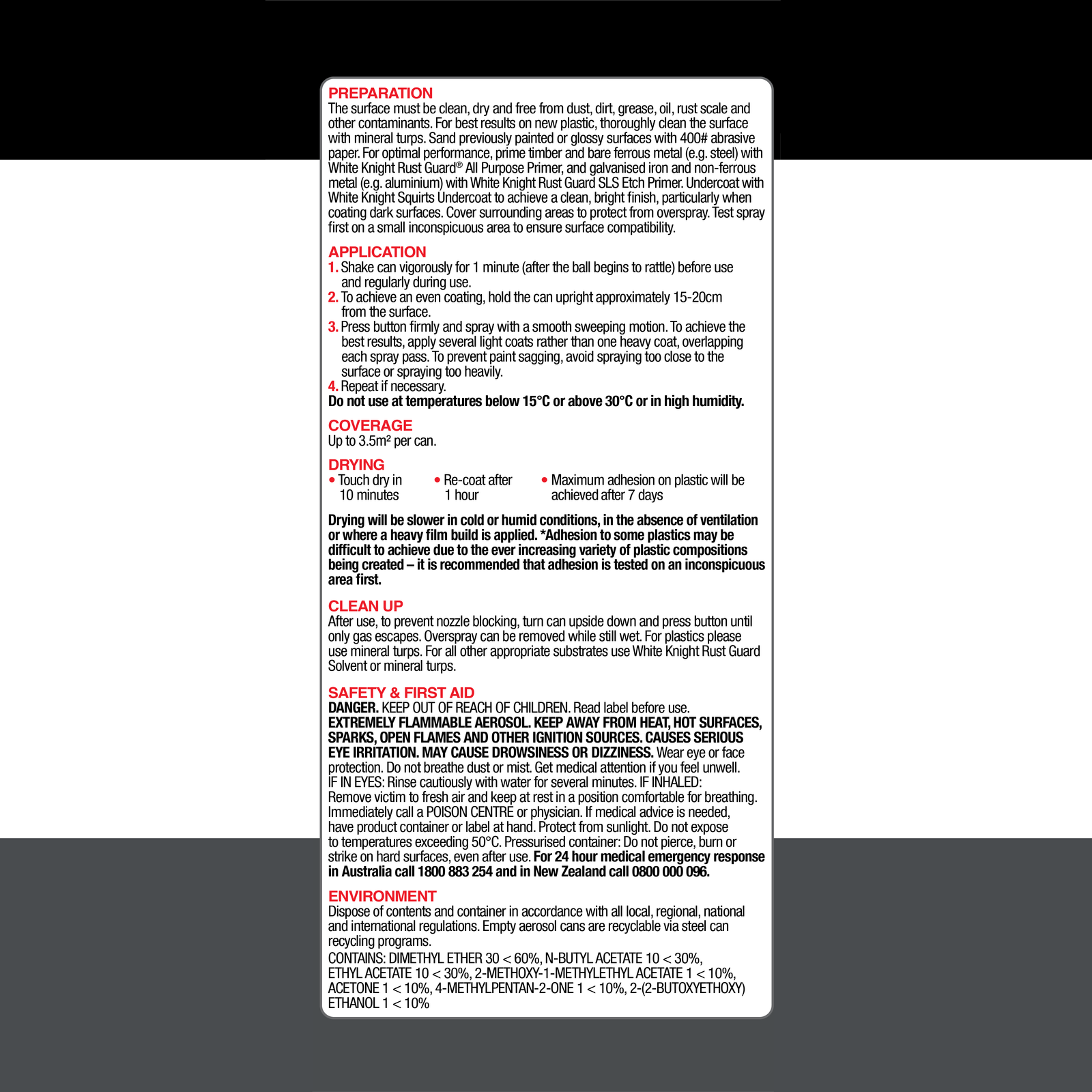 White Knight 310g Black Gloss Squirts Spray Paint