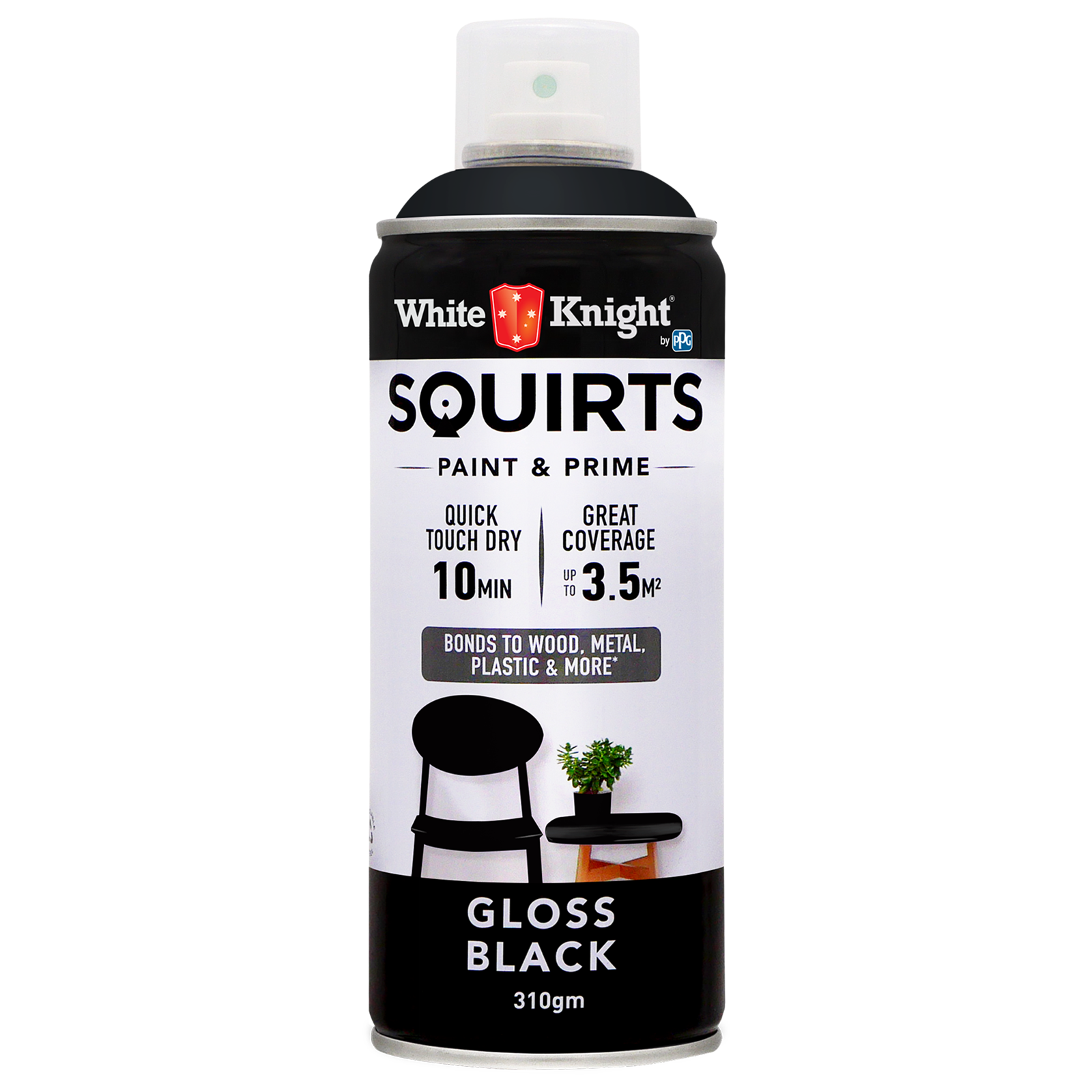 White Knight 310g Black Gloss Squirts Spray Paint