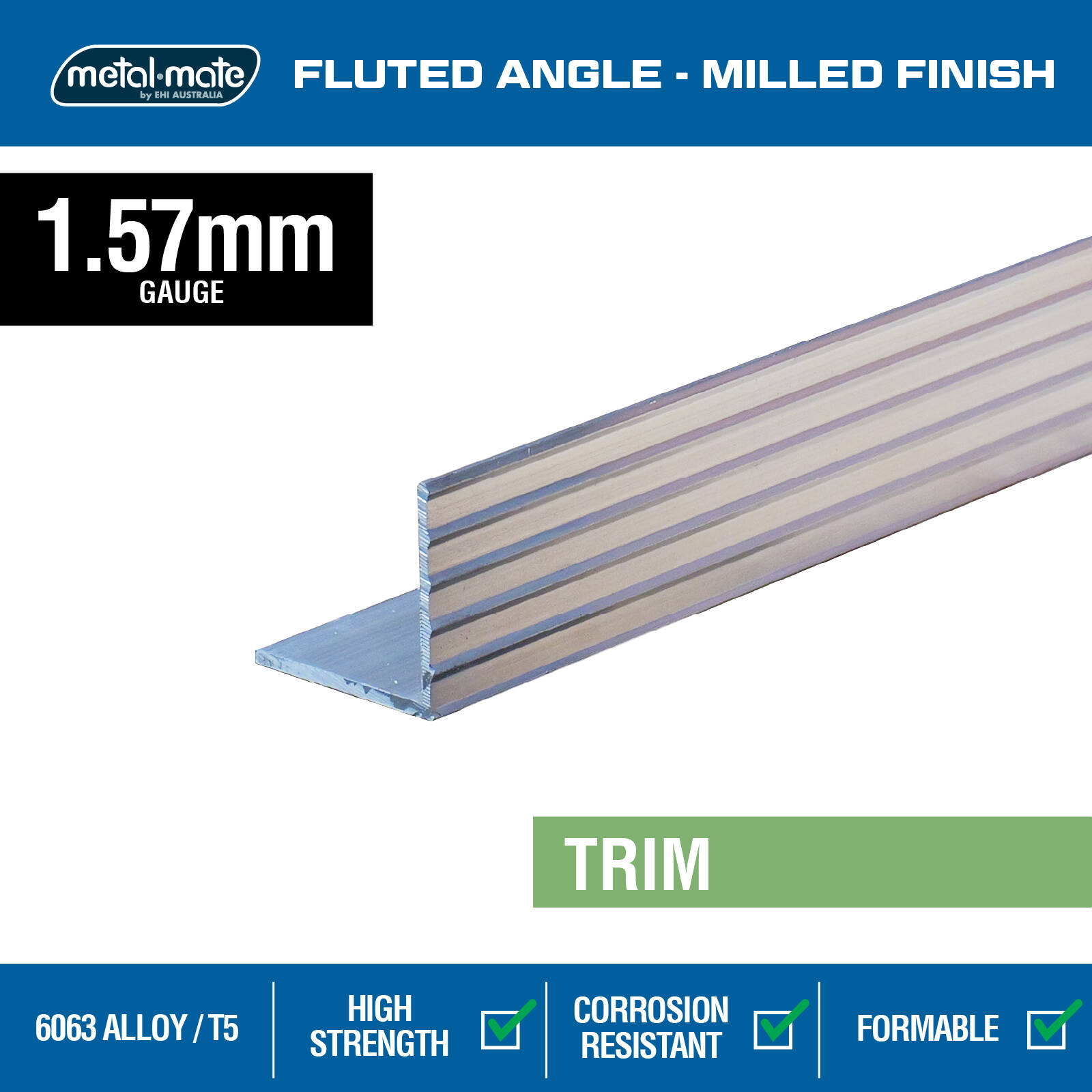 Metal Mate 19 x 19 x 1.57mm 1m Aluminium Fluted Angle - Silver - 1m 3 Metal Mate 19 x 19 x 1.57mm 1m Aluminium Fluted Angle - Silver - 1m