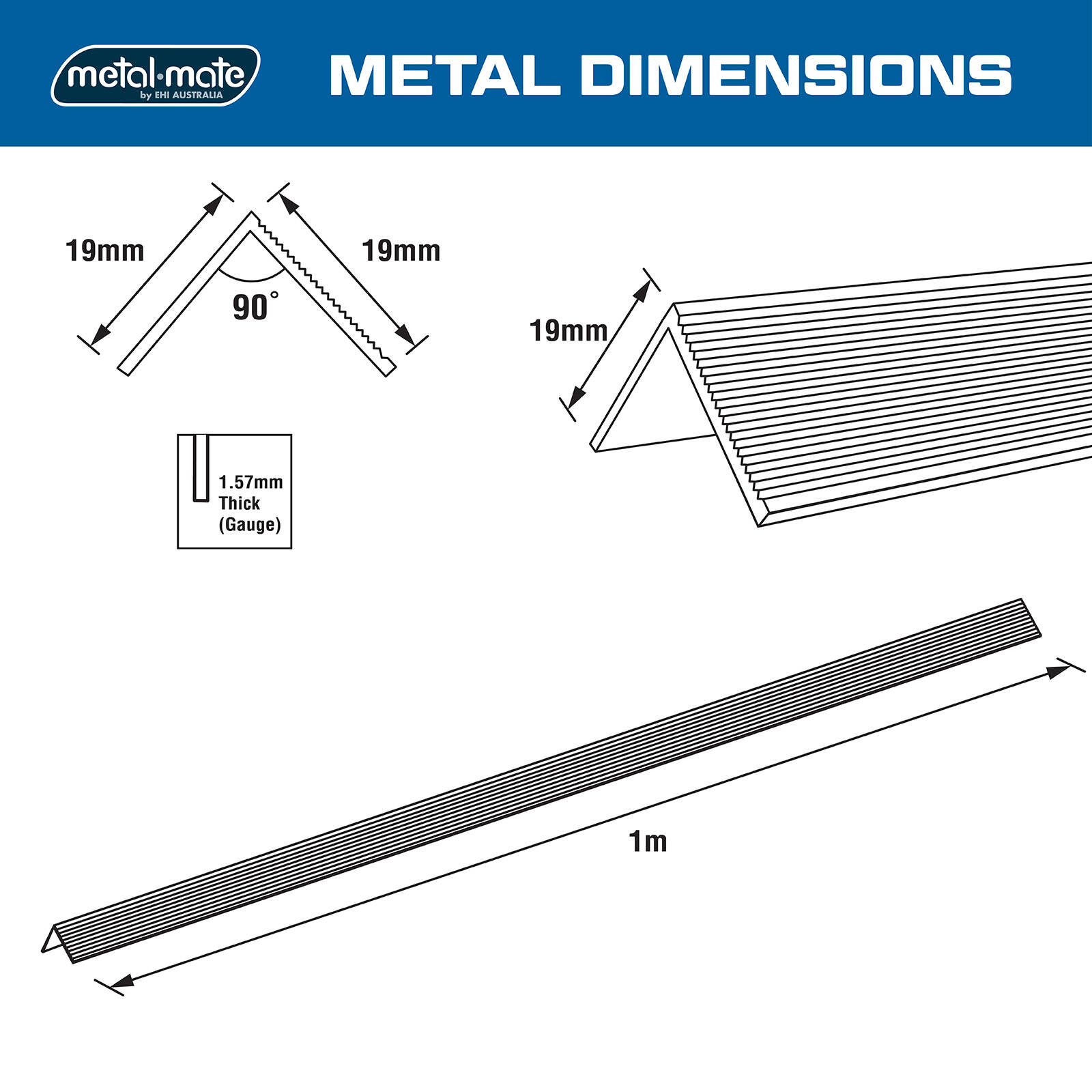 Metal Mate 19 x 19 x 1.57mm 1m Aluminium Fluted Angle - Silver - 1m 4 Metal Mate 19 x 19 x 1.57mm 1m Aluminium Fluted Angle - Silver - 1m