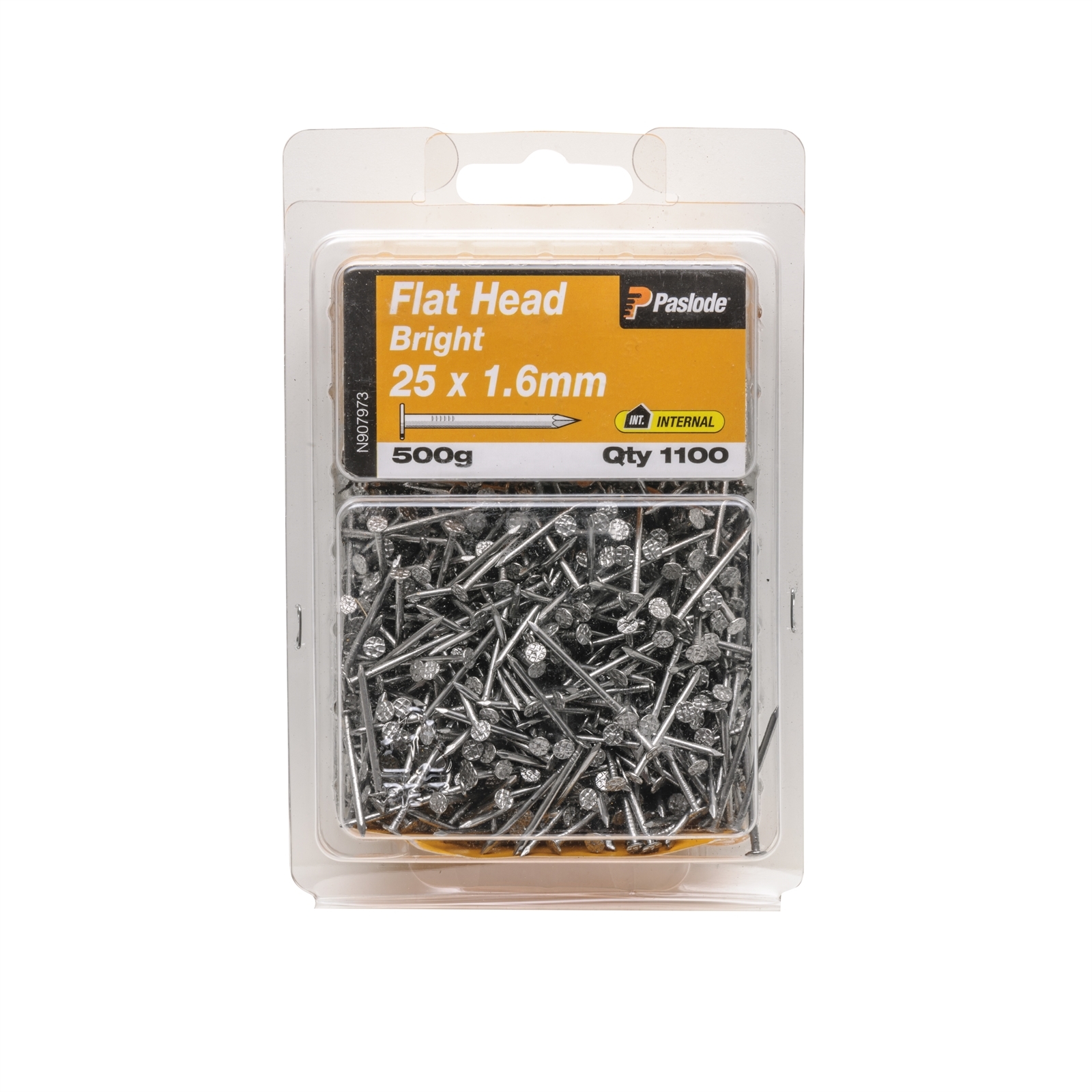 Paslode 25 x 1.6mm 500g Bright Steel Flat Head Nails - 1100 Pack