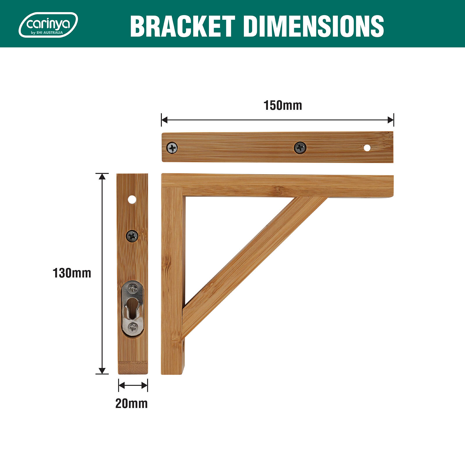 Carinya 150 x 130mm Varnished Bamboo Stayed Bracket 5 Carinya 150 x 130mm Varnished Bamboo Stayed Bracket