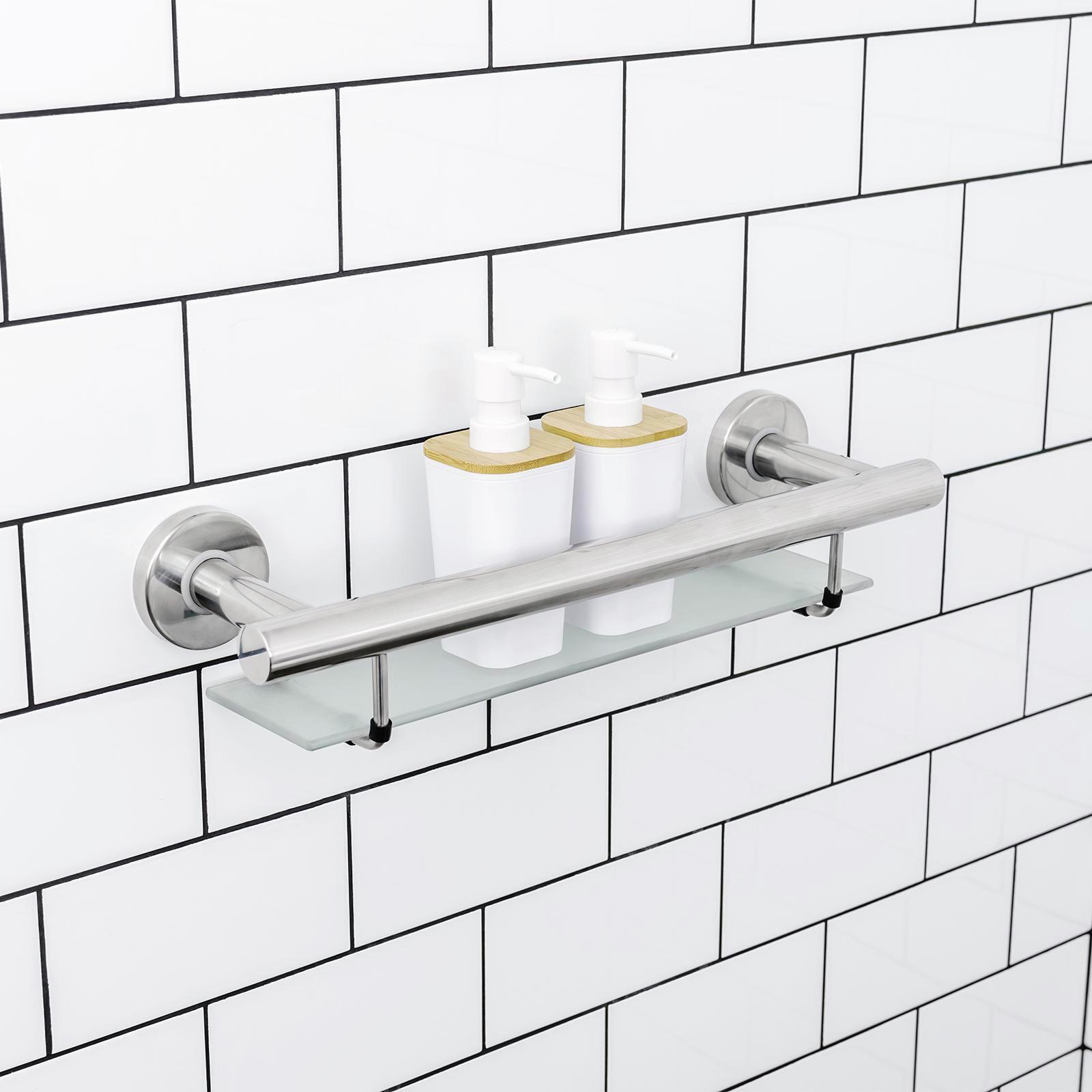 evekare 488mm Stainless Steel Bath Shelf with Grab Rail 3 evekare 488mm Stainless Steel Bath Shelf with Grab Rail