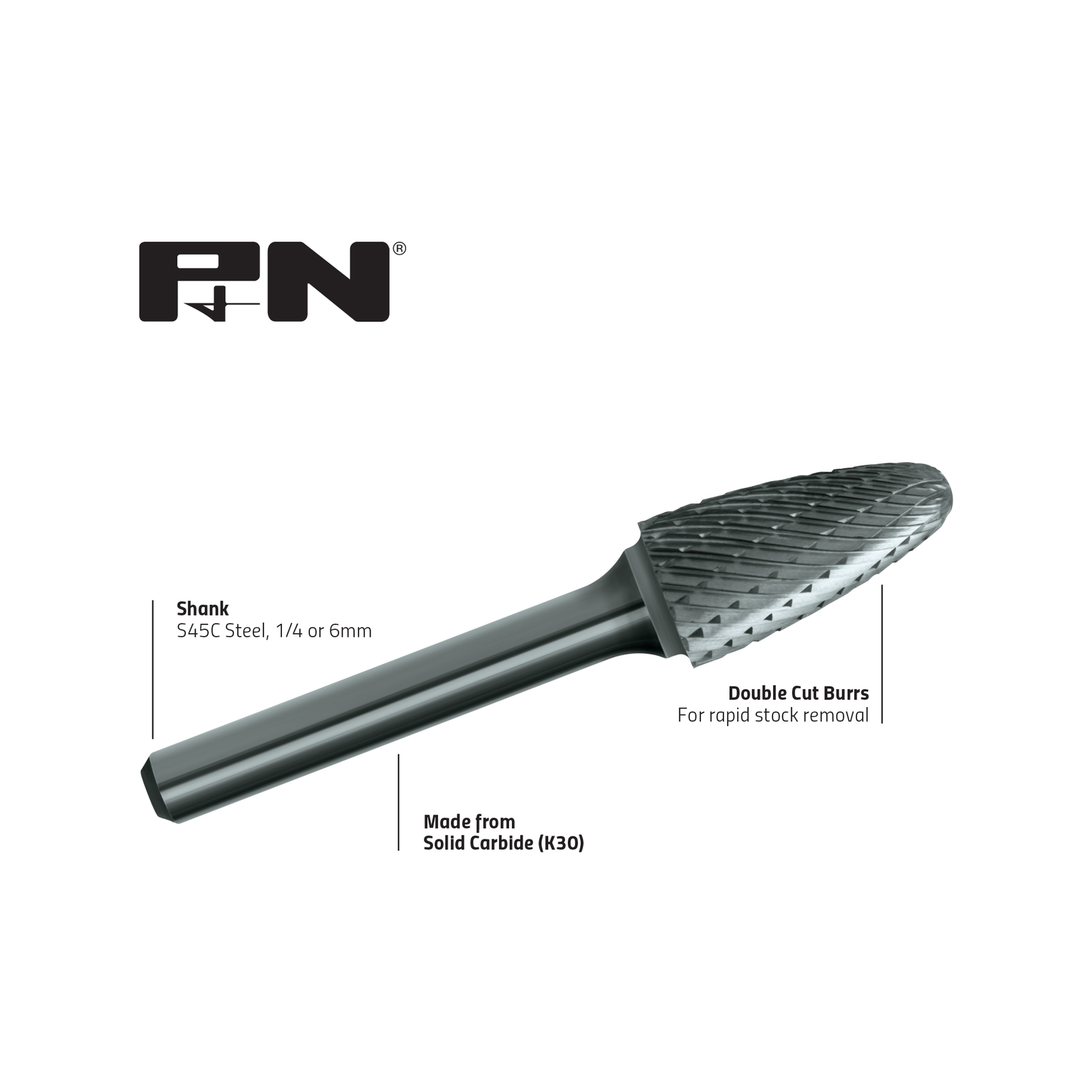 P&N 6 x 18mm Tree Radius Carbide Bur