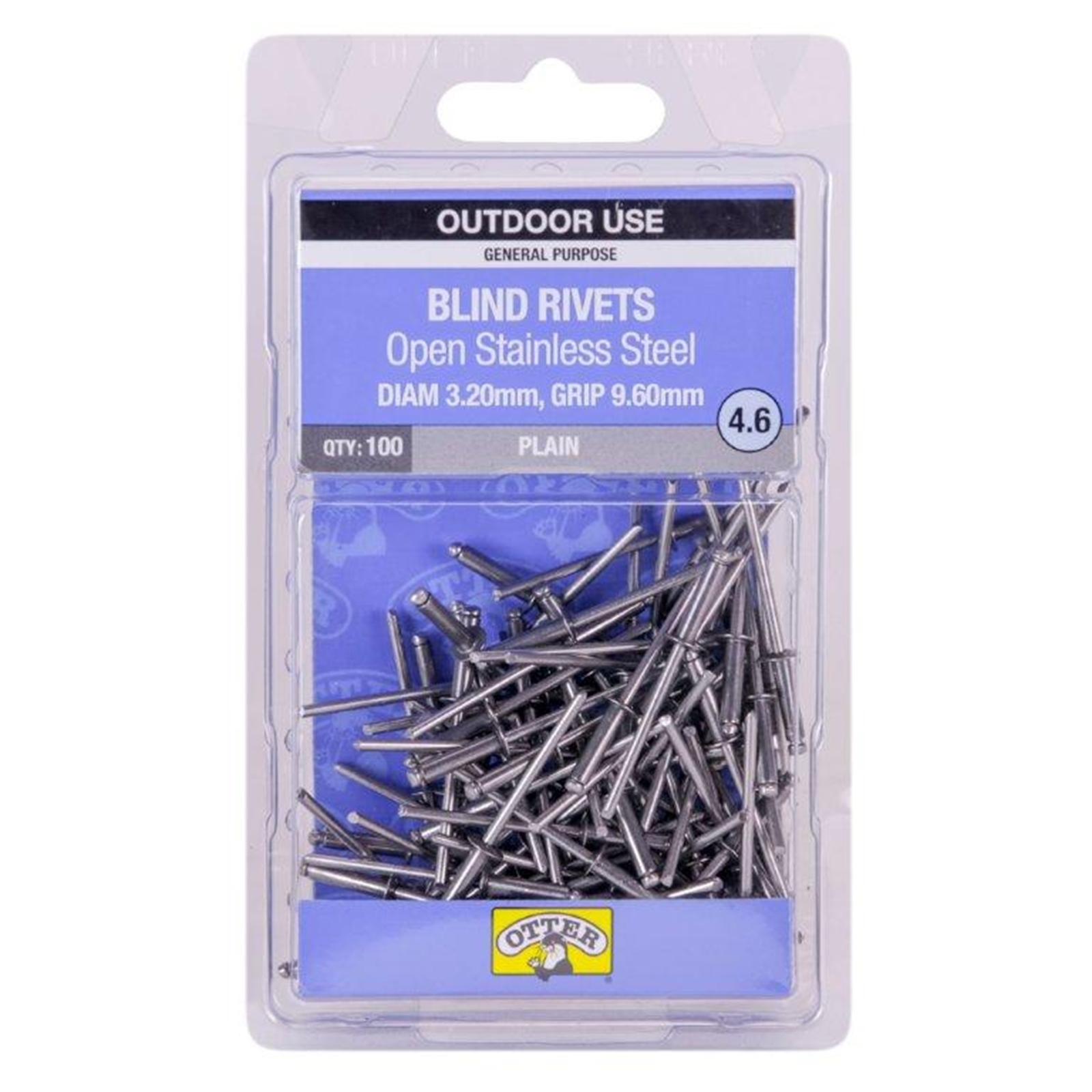 Otter 3.2 x 9.6mm Open Stainless Steel Blind Rivets - 100 Pack