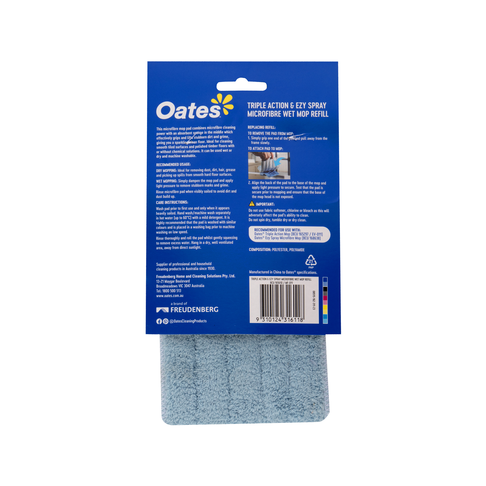Oates Triple Action Microfibre Wet Mop Refill