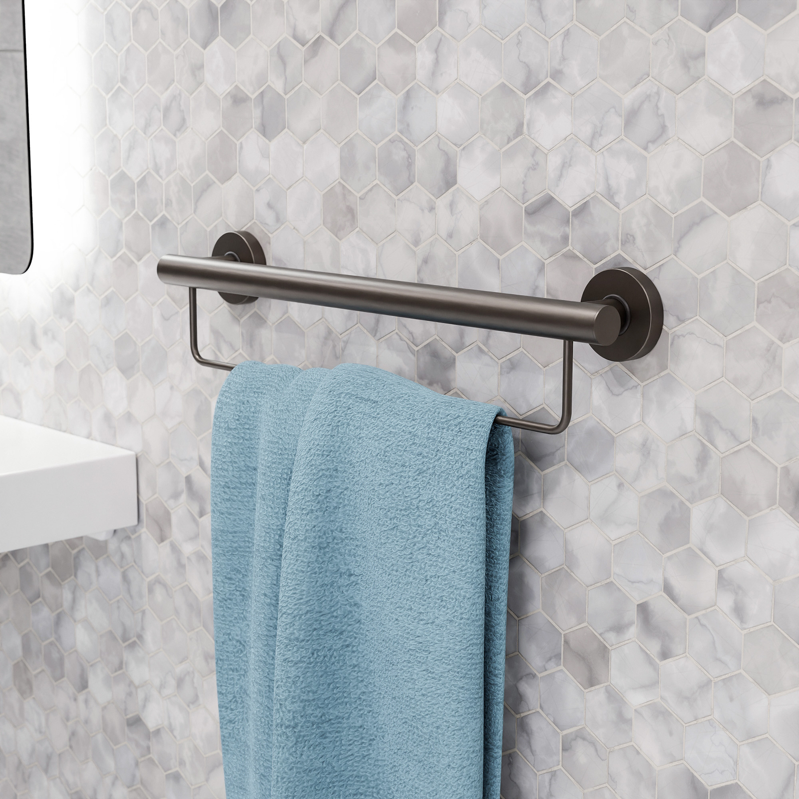 evekare 600mm Gunmetal Grab Rail with Towel Holder