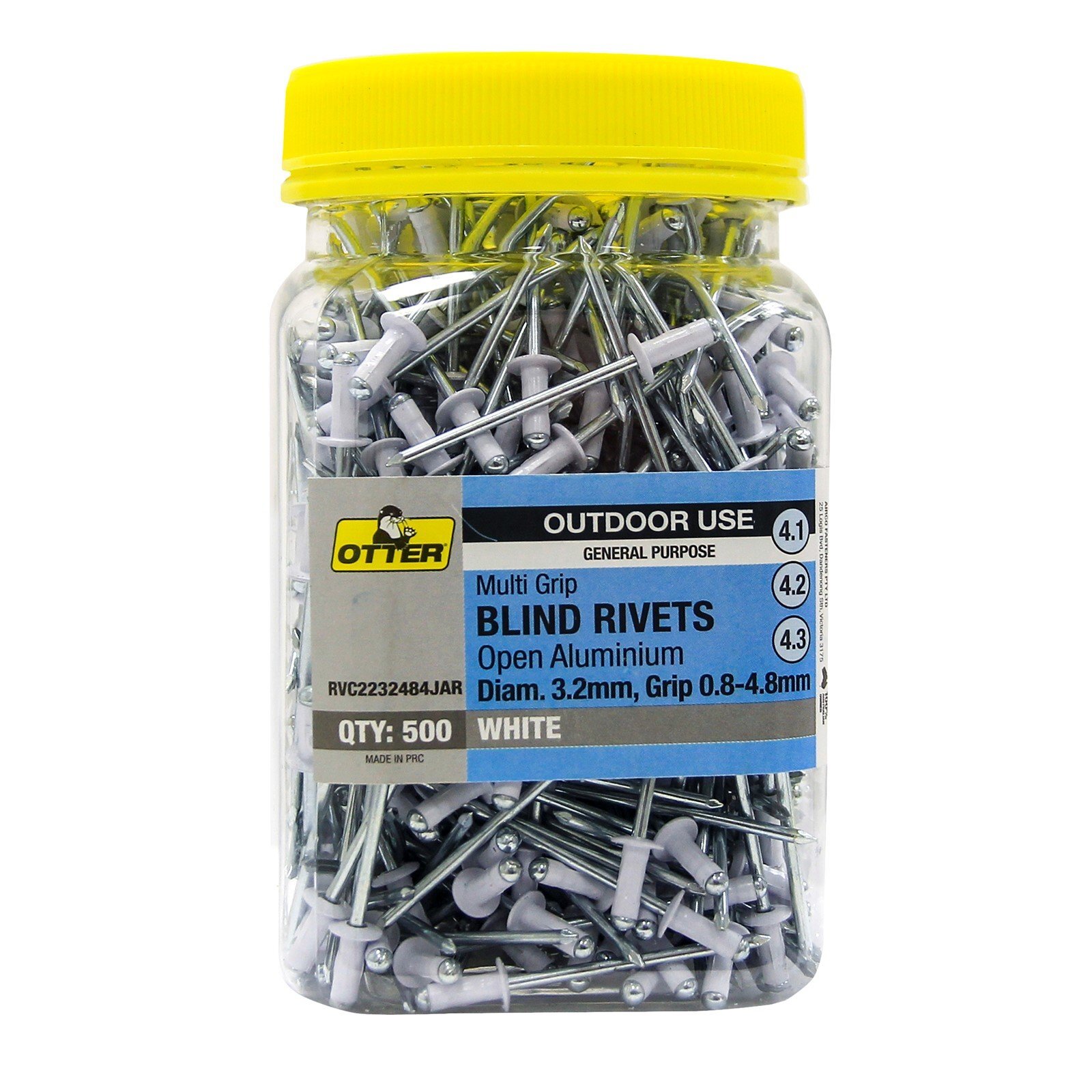 Otter White® 3.2 x 0.8 - 4.8mm Multi-Grip Open Aluminium Blind Rivets - 500 Pack
