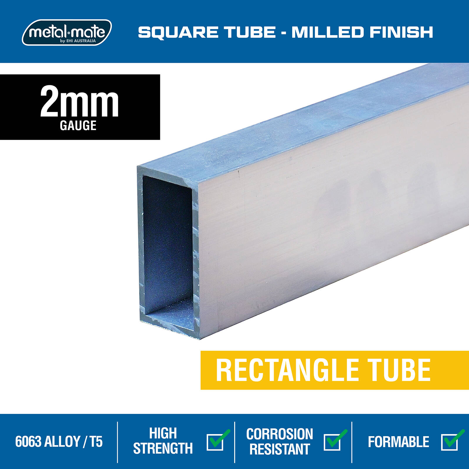 Metal Mate 20 x 10 x 2mm x 3m Aluminium Rectangular Tube 3 Metal Mate 20 x 10 x 2mm x 3m Aluminium Rectangular Tube