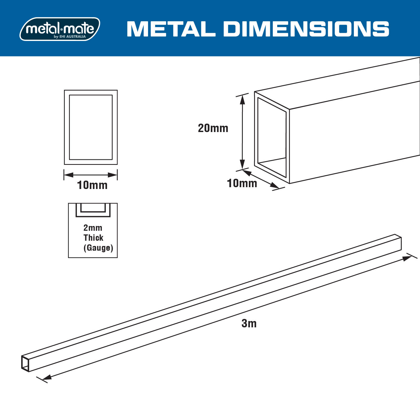 Metal Mate 20 x 10 x 2mm x 3m Aluminium Rectangular Tube 4 Metal Mate 20 x 10 x 2mm x 3m Aluminium Rectangular Tube
