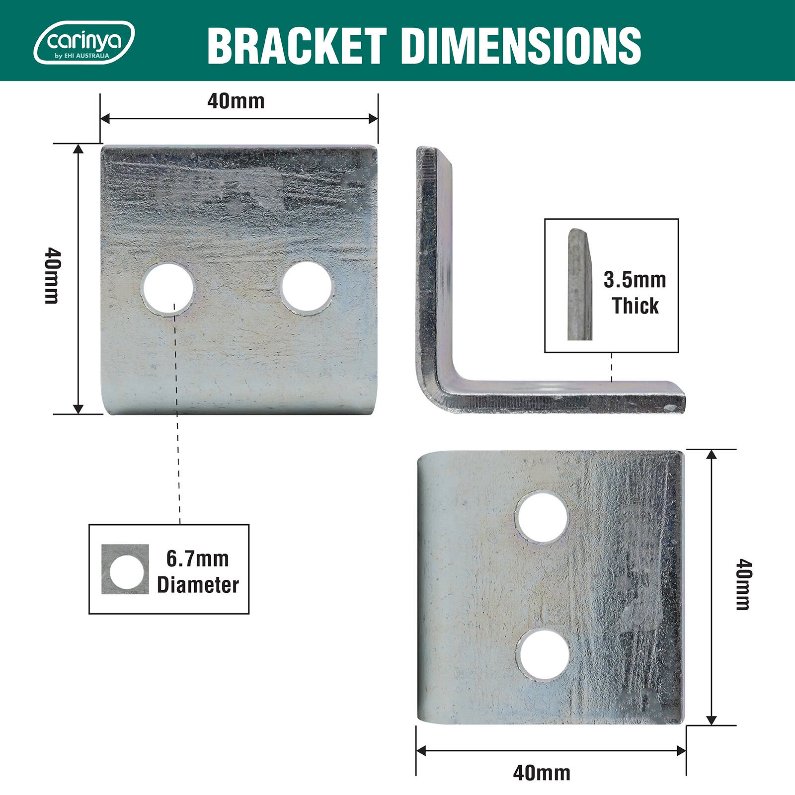 Carinya 40 x 40 x 40 x 3.5mm Zinc Plated Reinforcing Angle Bracket - 4 Pack 6 Carinya 40 x 40 x 40 x 3.5mm Zinc Plated Reinforcing Angle Bracket - 4 Pack