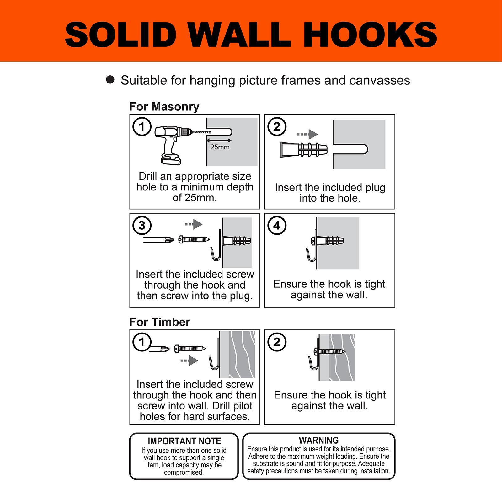 Everhang 15kg Solid Wall Picture Hanging Hook - 3 Pack