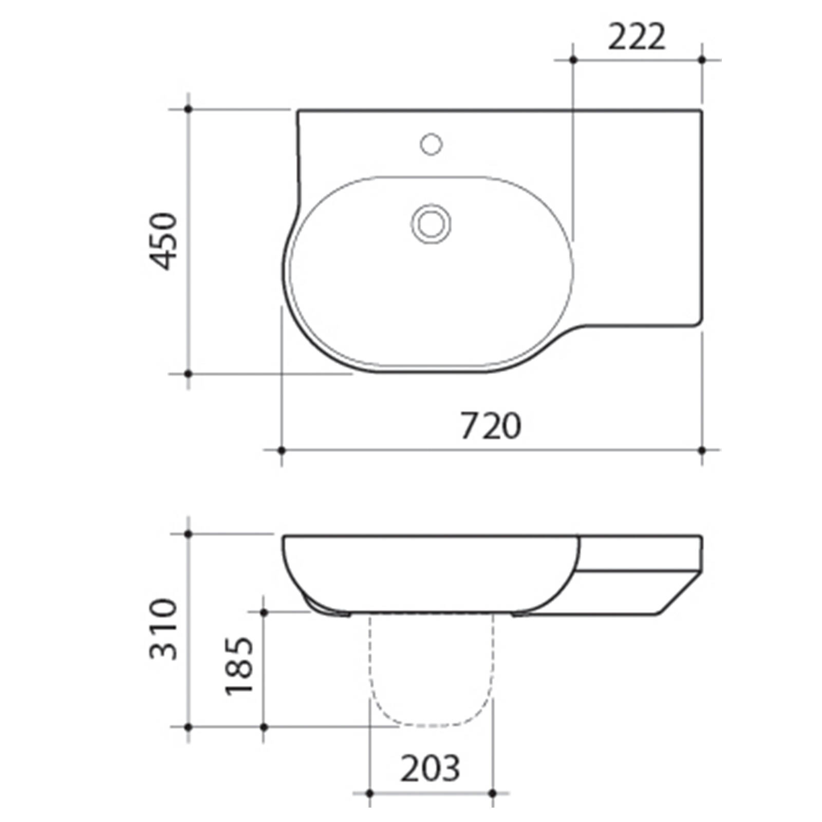 Caroma 720mm White Opal Right Hand One Tap Hole Wall Basin