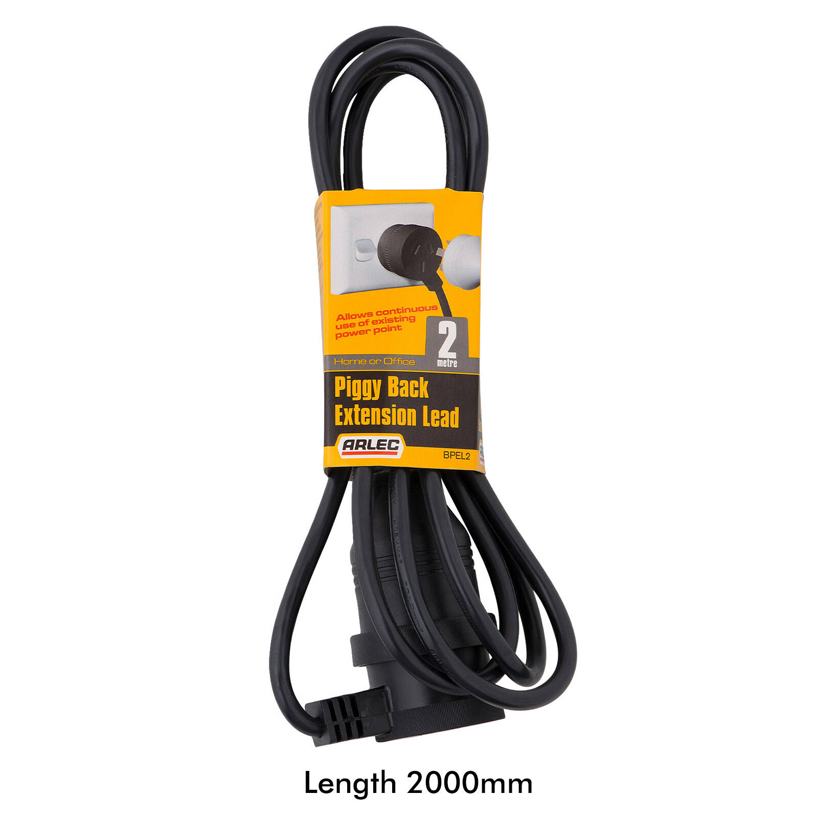 Arlec 2m Black Piggyback Extension Lead