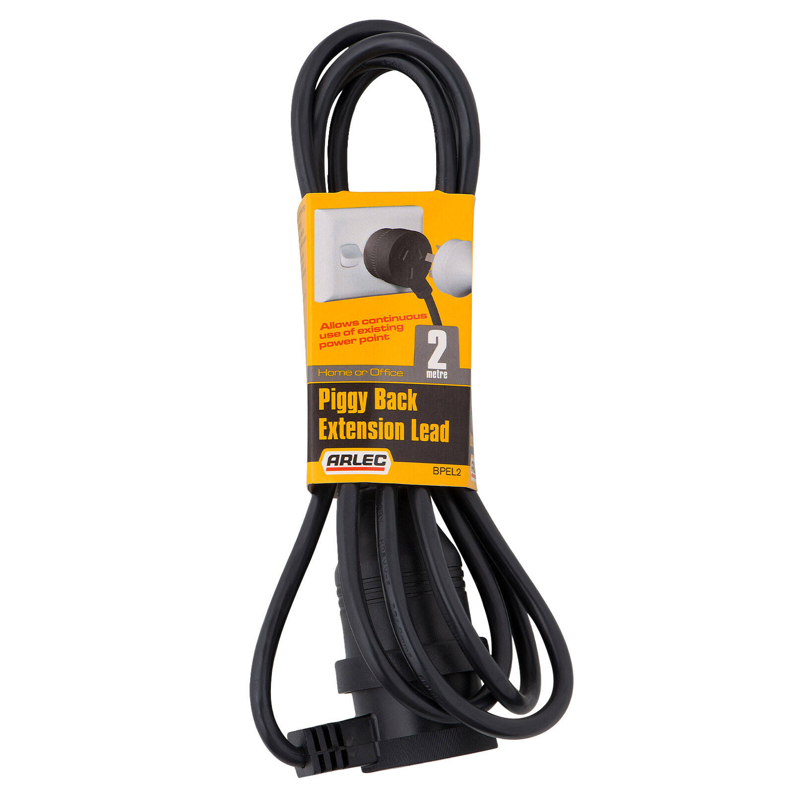 Arlec 2m Black Piggyback Extension Lead