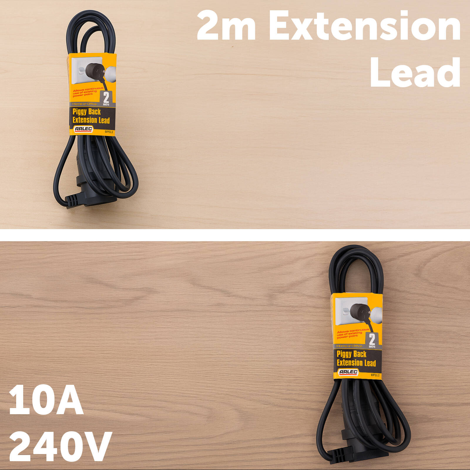 Arlec 2m Black Piggyback Extension Lead